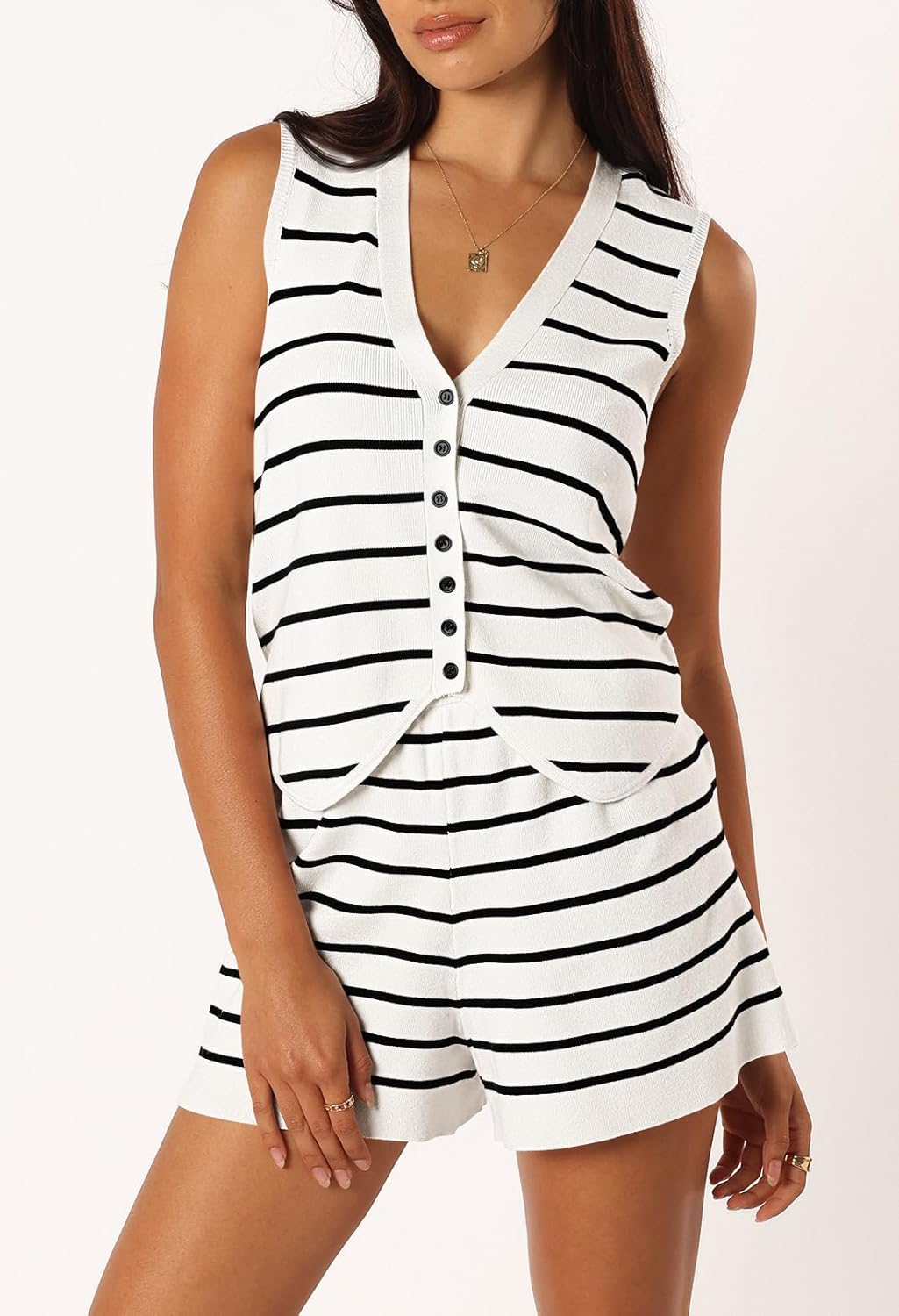 Pink Queen Vest Sets Women 2 Piece Outfits 2025 Summer Casual Knit Loungewear Sleeveless Button Down Top Matching Shorts Set - Image 2