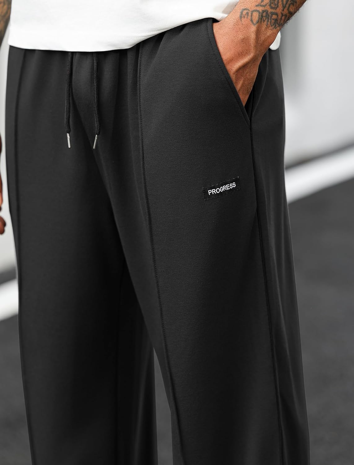 ZAFUL Men's Baggy Drawstring Elastic Waist Sweatpants with Pockets Solid Color Straight Patchwork Wide Leg Lounge Long Pants - Image 6