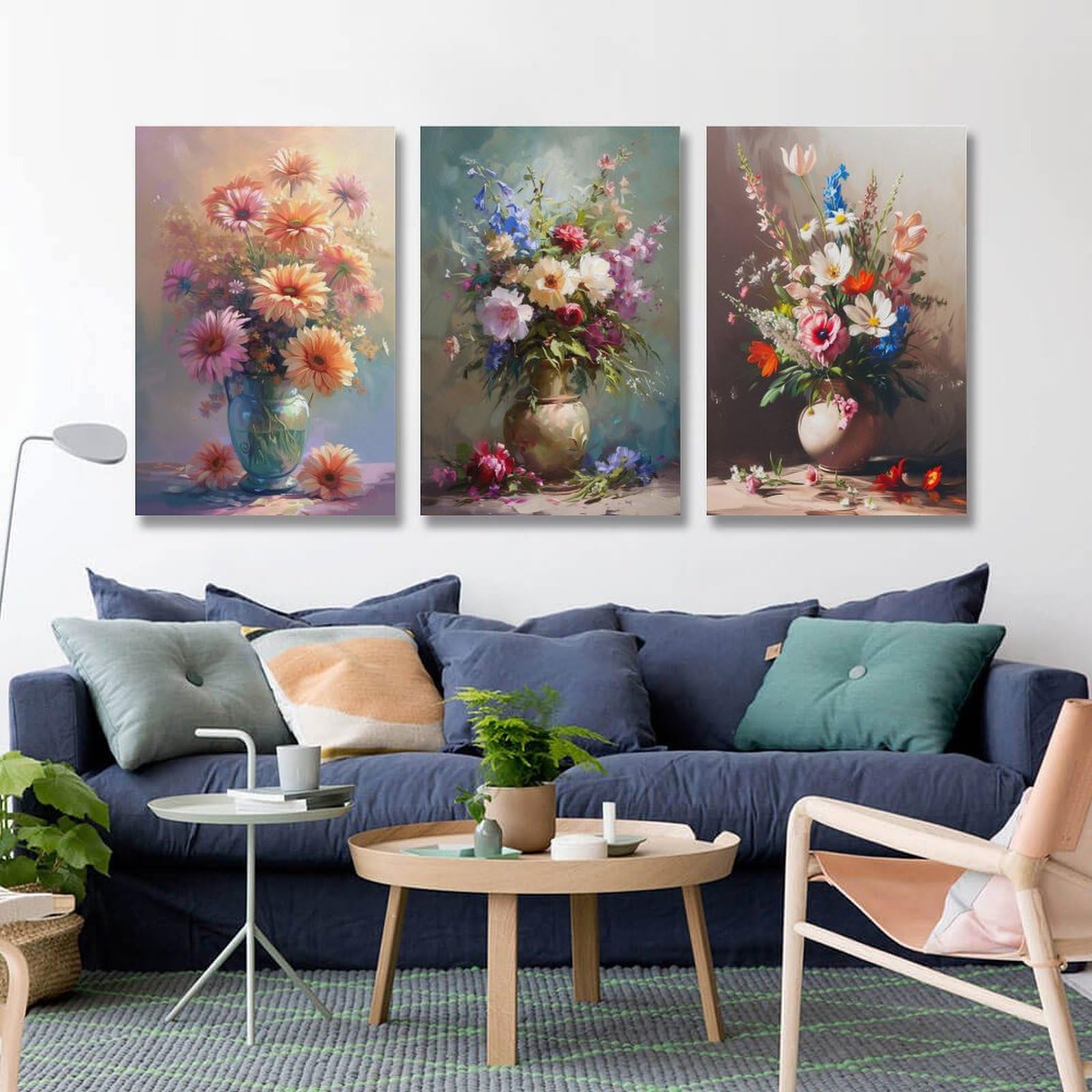 Amazon.co.jp: 3枚 美しい花がいっぱいの花瓶 絵画 インテリア