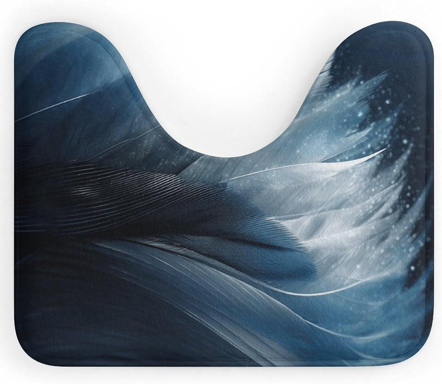 U Shaped Toilet Rug, Luxury Shaggy Blue Feather Pattern Toilet Mat, Non