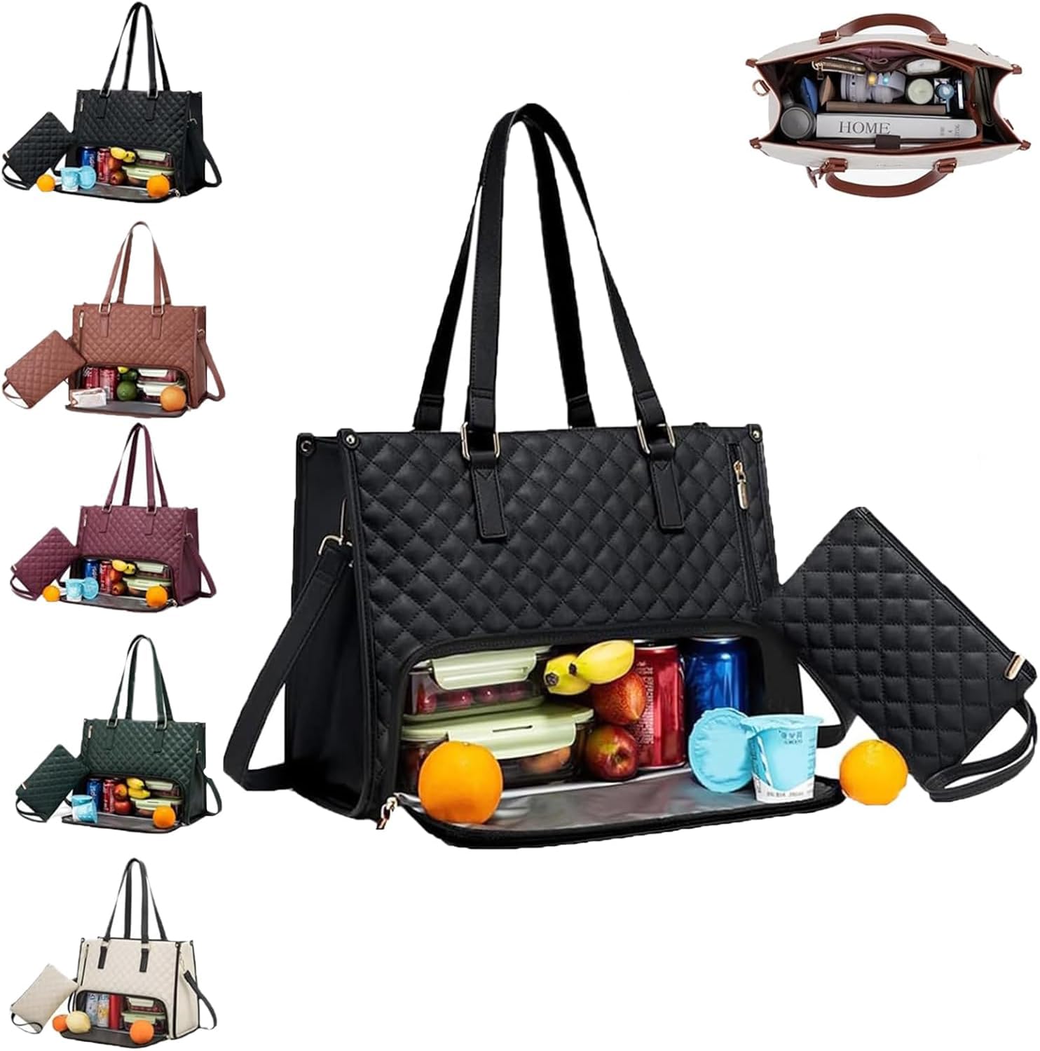 2 in 1 Tote Bag Lunch Bag Combo, Lunch Bags for Women with Insulated Leakproof Lunch Compartment, Large Capacity Computer Handbags Work Bags for Women 15.6 Inch for Business, Work (A)