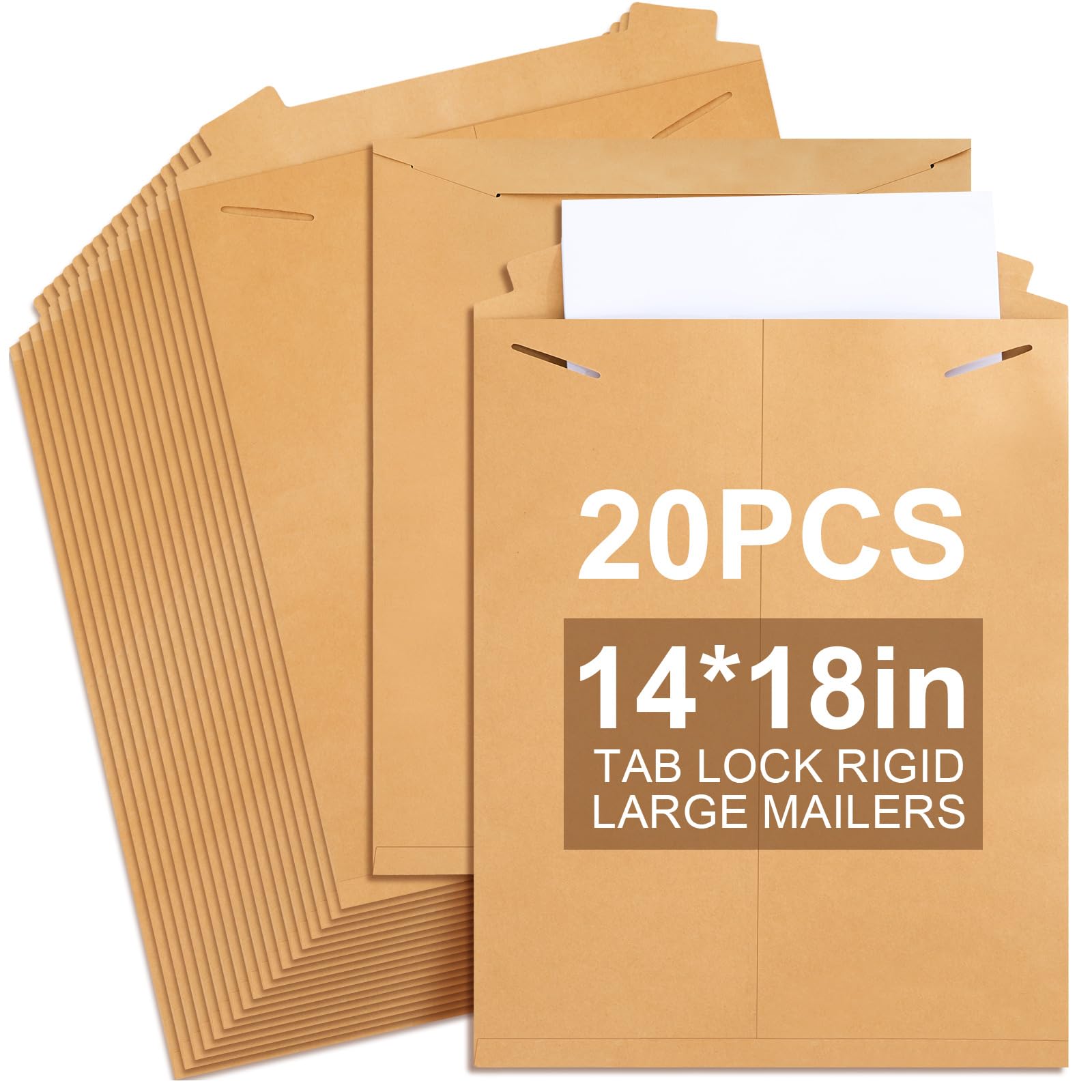 Lot de 20 enveloppes rigides en carton kraft extra larges et robustes avec fermeture à languette de 35,6 x 45,7 cm pour l'expédition de photos, emballages de documents, cartes cadeaux, CD