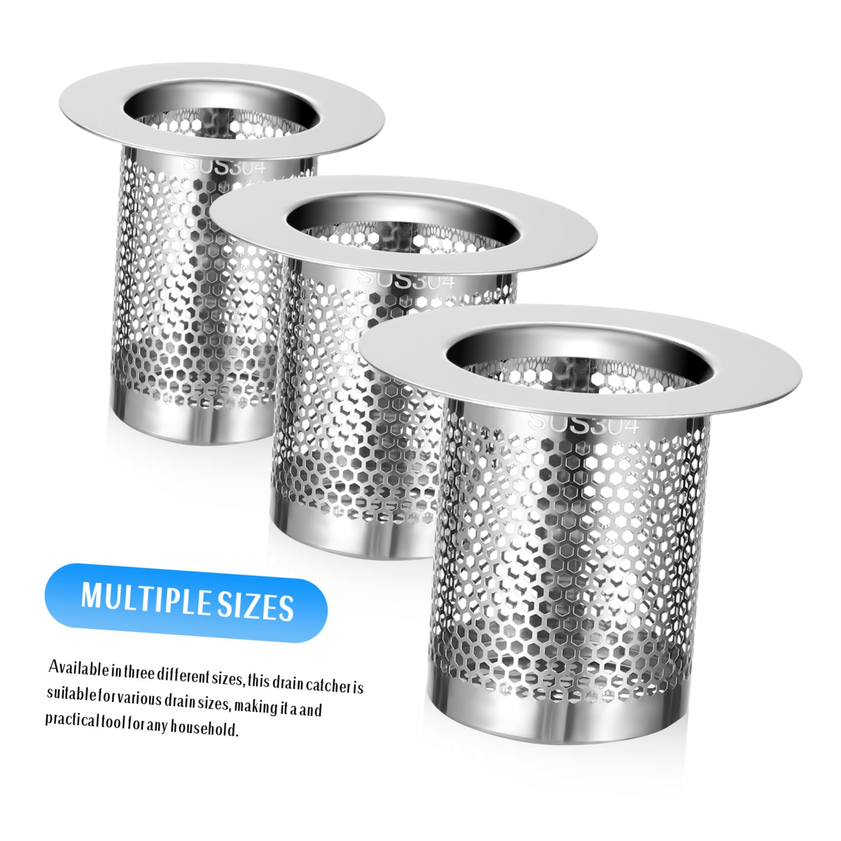 NUOBESTY 5 Series Filtro De Desagüe De Piso De Acero Inoxidable Colador Recogedor De Cabello De Baño Desagüe De Ducha Recogedor De Cabello De Ducha Tapón De Desagüe De 3 Piezas x 5