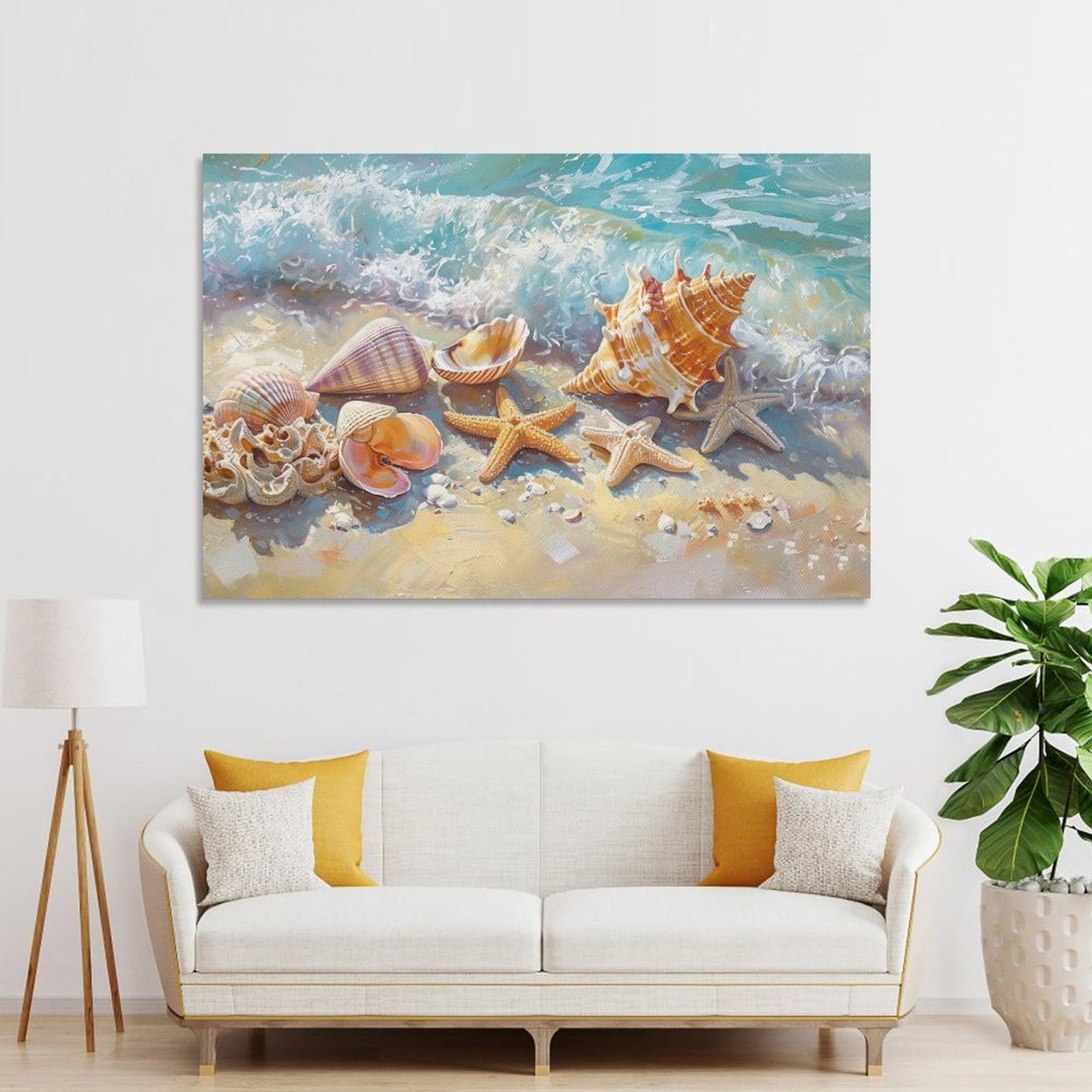 Amazon.co.jp: 絵画 浜辺の貝殻 アートパネル ポスター 美しい海の景色 
