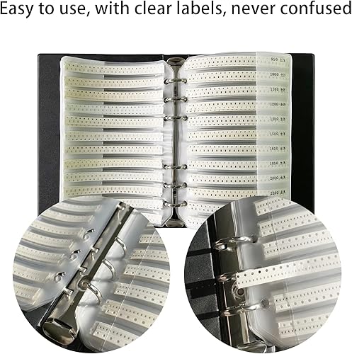 Miniatura 8 de 0201 - Libro de muestras de resistencia SMD 170 valores, kit de resistencia 50 unidades cada 1% de precisión en estuche de almacenamiento,