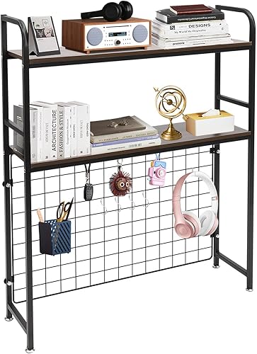 Miniatura 7 de CNCEST Estantería de 2 niveles para encimera, estante de exhibición ajustable de madera para el hogar, dormitorio, suministros de oficina (negro,