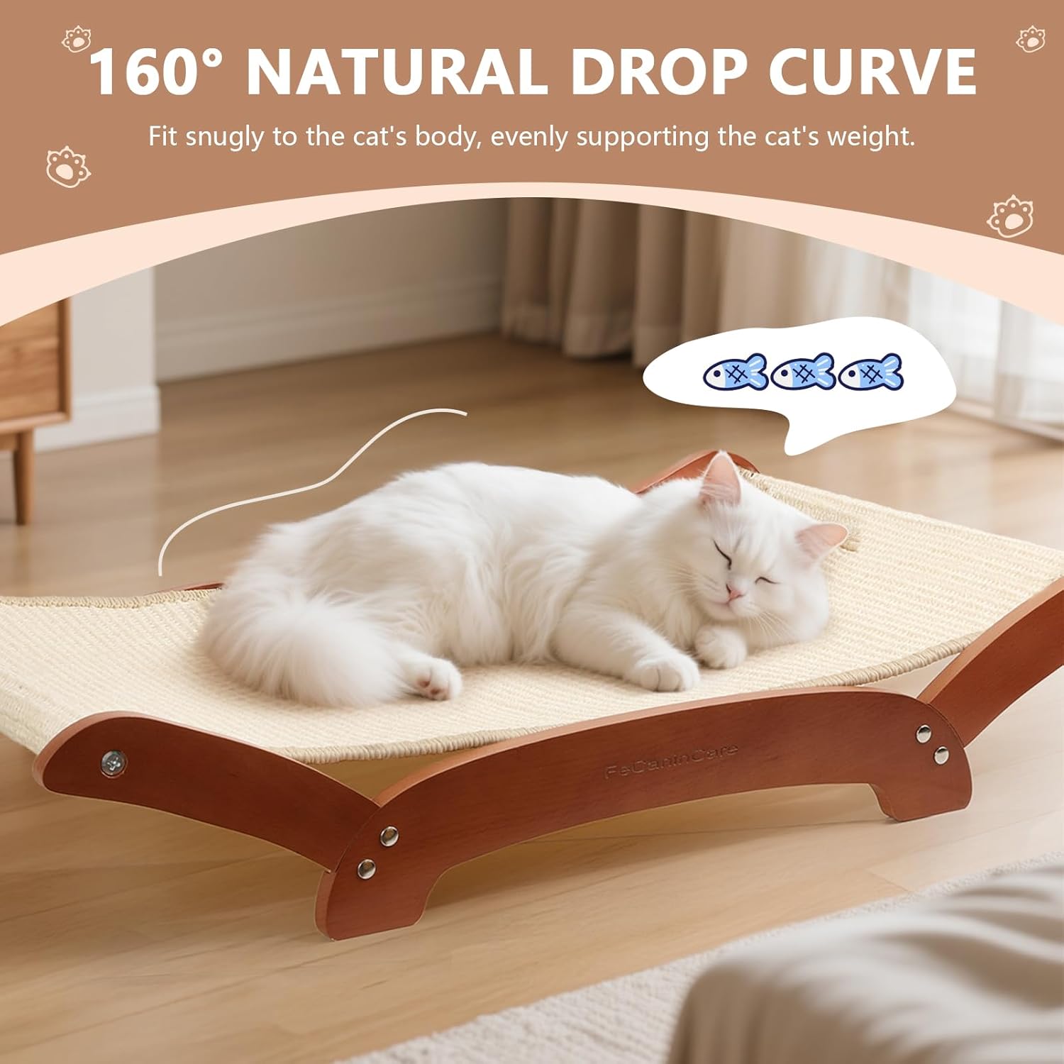 Upgraded Extra-Large Cat Scratcher Bed, Sisal Cat Scratchers Lounger for Indoor Cats Hammock Stand, Durable & Sturdy Scratch Pad Natural Sisal Cats Scratching Post (Cherry Wood)