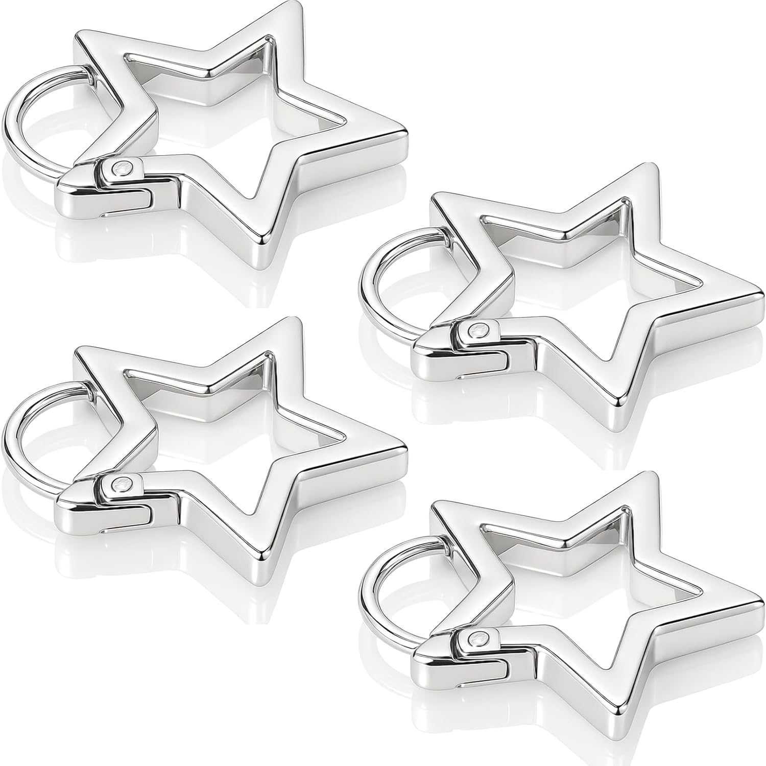 Ousuwo 4 Pack Silver Zinc Alloy Star Carabiners for Keys, Creative DIY Star-Shaped Keychain Accessories for Backpacks, Gyms, Outdoor Activities