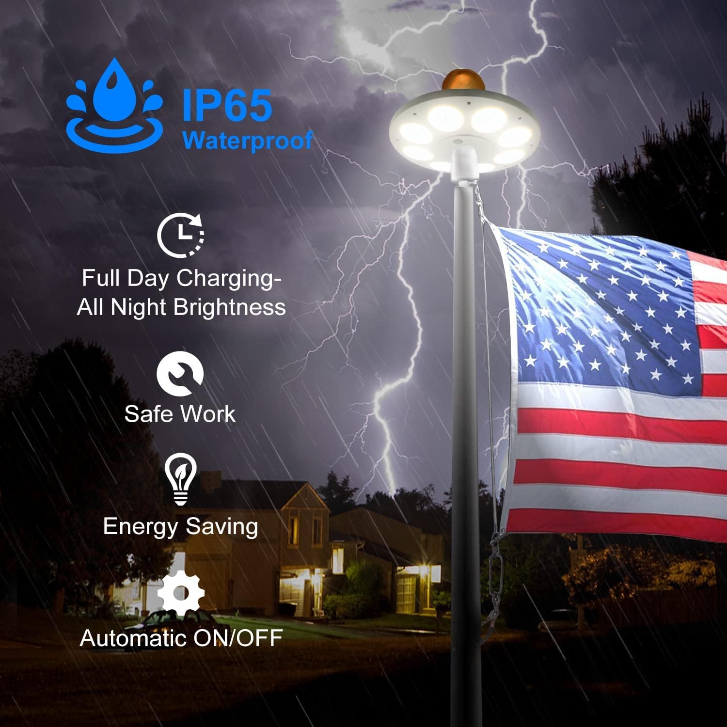 Solar Flag Pole Light, New 136 LED Flagpole Light 10000h Lifespan for 15-25 Ft Poles, 2-Mode Brightness, Waterproof Lighting on Outdoor Flag Pole Top, Auto On/Off - Image 6