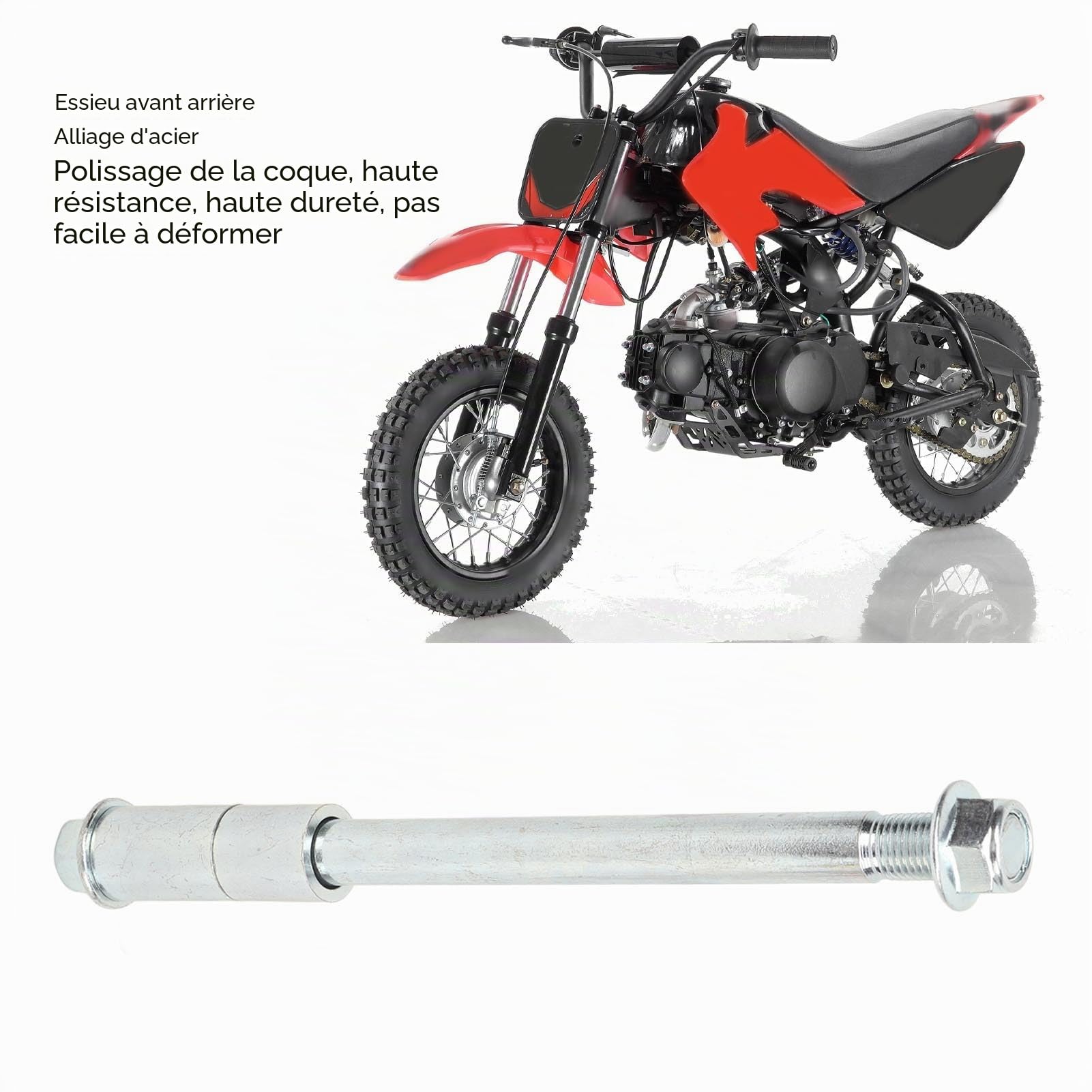 Aramox Essieu Avant Arrière Tout-Terrain, 220 mm avec Bagues, Compatible avec Pit Pro Trail Dirt Bike, Boîtier Poli, 15 mm