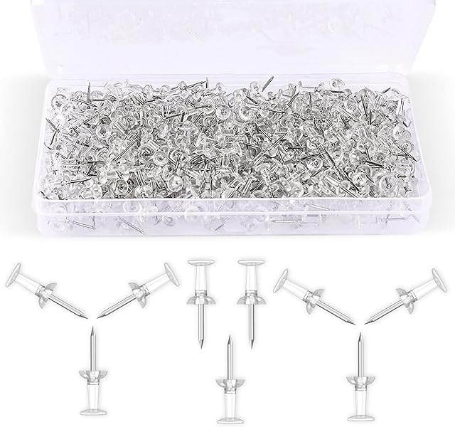 ZIBLY Clear Push Pins 125 Count - Drawing Pins Thumb Tacks with Storage Box for Cork, Bulletin, Notice Boards - Marking Map Pins for Pinboard