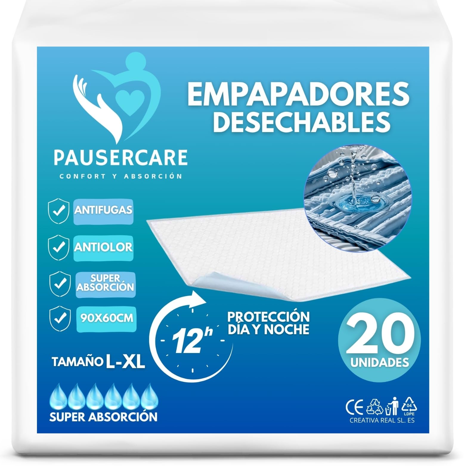 Empapadores PAUSERCARE Incontinencia - Desechables 60x90 CM- 20Ud - Protectores Cama Absorbentes para Adultos, Bebes Perro Gato. Higene, Hospital, Protección Sanitaria Y Doméstica - Salvacamas