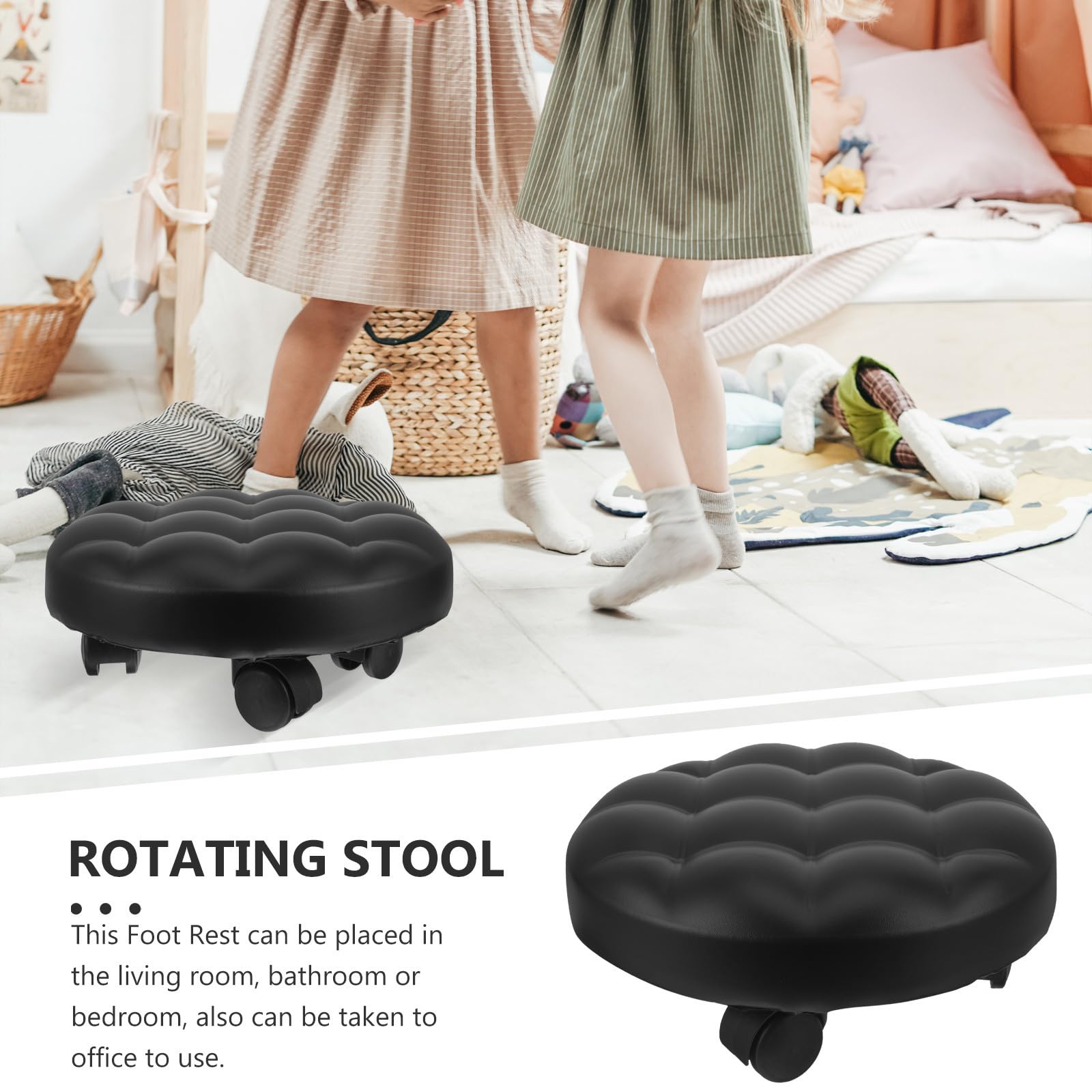Hemobllo Repose-Pieds Tabouret à roulettes, Escabeau de Bureau, 13cm, Noir, Design Silencieux et Sûr, pour Bureau et Salle de Bain, pour Adultes et Garçon et Filles