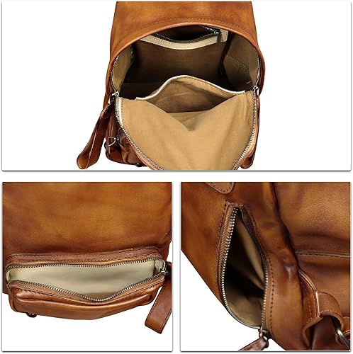 Miniatura 7 de IVTG Mochila de cuero genuino para mujer, mochila de cuero vintage, hecha a mano, casual, mochila para el día, Marrón, Mochilas Daypack