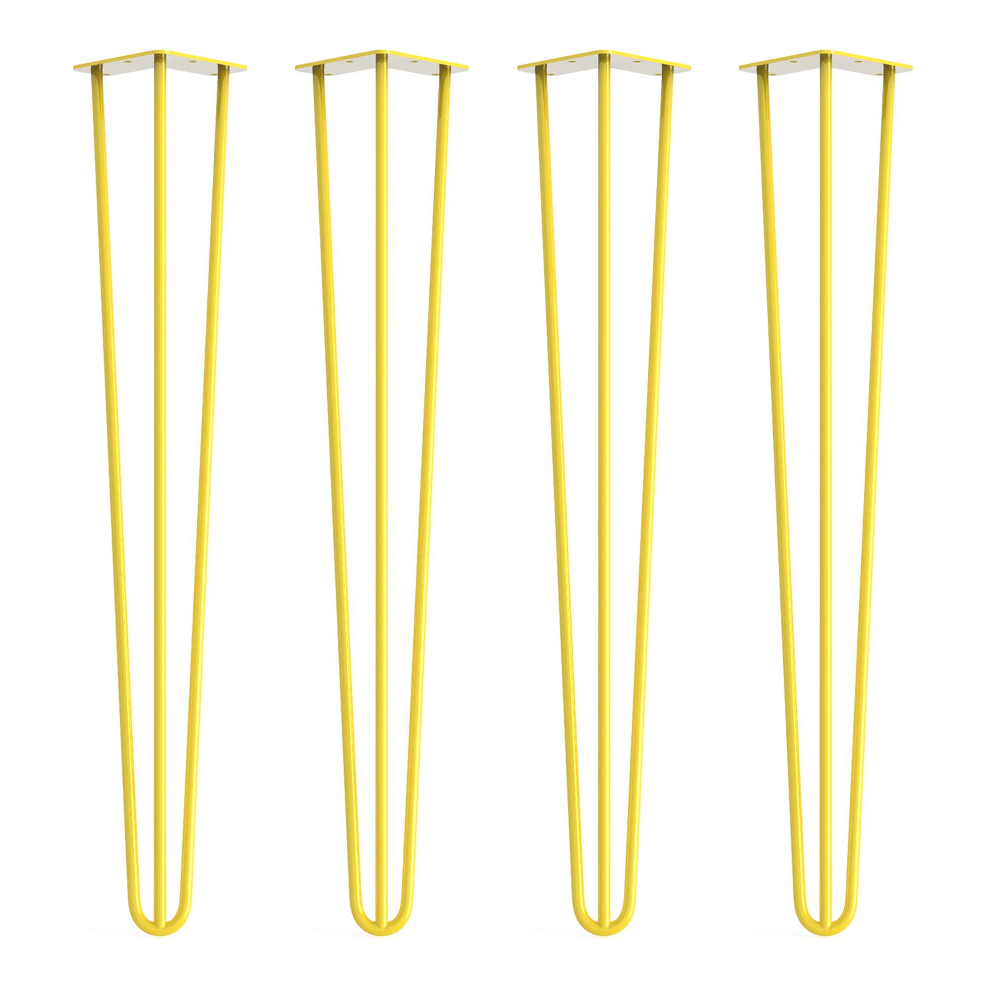 Dt Ironcraft Yellow 4 X Hairpin Legs From - 71Cm 3 Rod / 10Mm, Colour With Floor Protector Feet & Screws - Standard Desk, Dining Table Legs