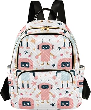 Pink Cute Robot Fashion Backpack Purse for Women Lightweight Travel Shoulder Bag Casual Daypack Ladies Bag for College Work