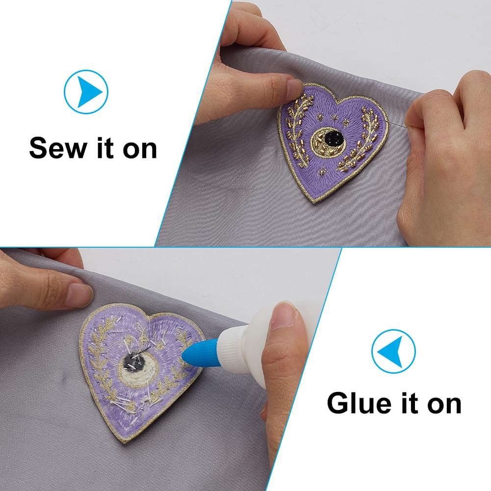 INFUNLY 4Styles Evil Eyes Heart Beaded Patches Rhinestone Applique Patches Evil Eyes Sequin Applique Sew on Love Patch with Pearls Handmade Crystal Heart Appliques for Clothes Jeans Jackets Bag Shoes - Image 3