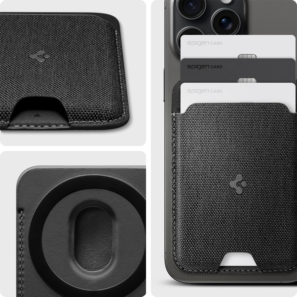 Spigen for MagSafe Wallet, Holds 3 Cards, MagFit Compatible with iPhone 17/16/15/14/13/12 Models, Pixel 10 Series, MagSafe-Cases, Pixelsnap, Plaud Note & More, Card Holder - Fabric Black (3-Cards) - Image 3