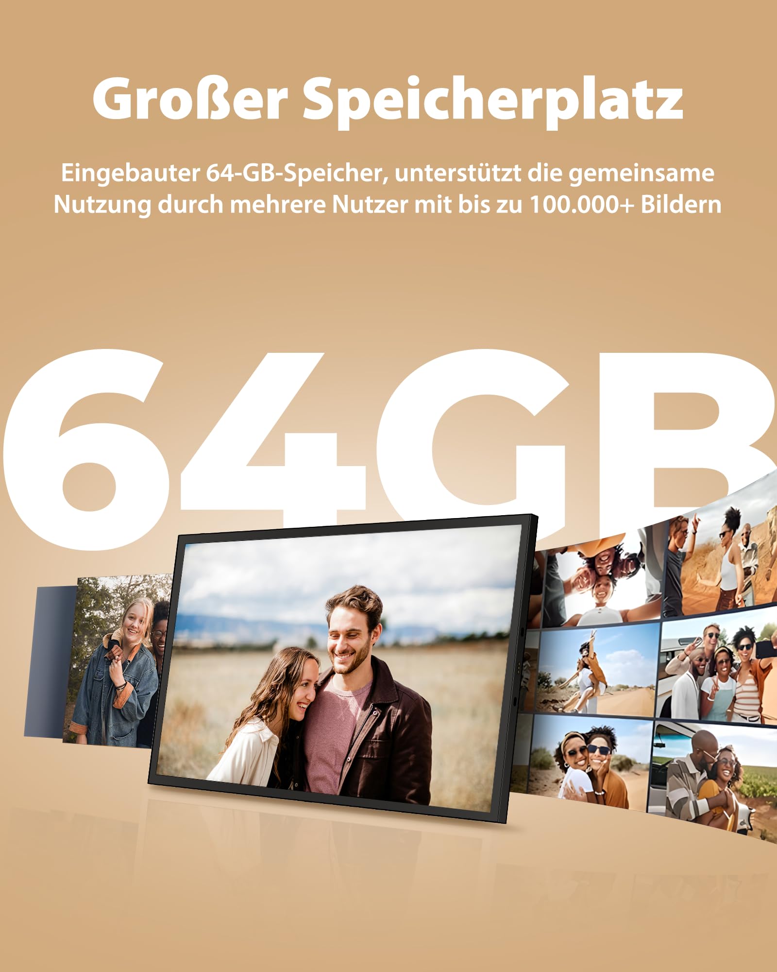 64 GB Frameo Digitaler Bilderrahmen 10,1 Zoll WLAN, 5000mAh Akku mit kabellosem Laden, HD IPS Touchscreen, Kalender & Ereigniserinnerung, Auto-Rotation, Foto- & Video-Übertragung via FRAMEO App