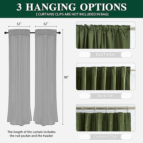 Miniatura 3 de MUMFAS Cortinas de terciopelo verde oliva de 90 pulgadas de largo, 2 paneles de cortinas bohemias con bloqueo de luz para oscurecer la habitación,