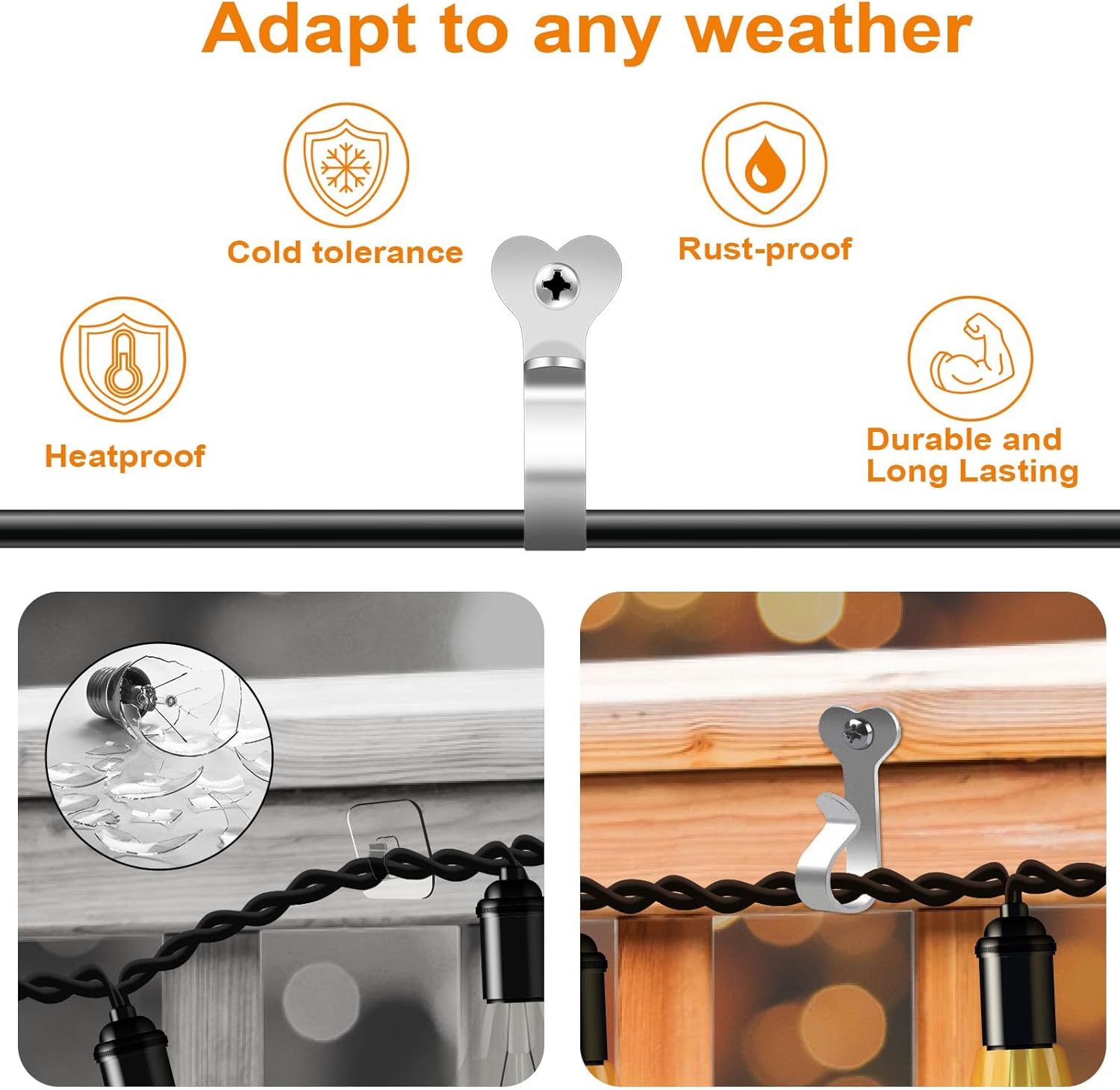 Dreecy String Light Hooks for Outside Stainless Steel Outdoor Lights Hanger Hooks for Outdoor String Lights Outdoor Screw Hooks for Christmas Party Easy Release Wire and Fairy Led Lights, 20 Packs