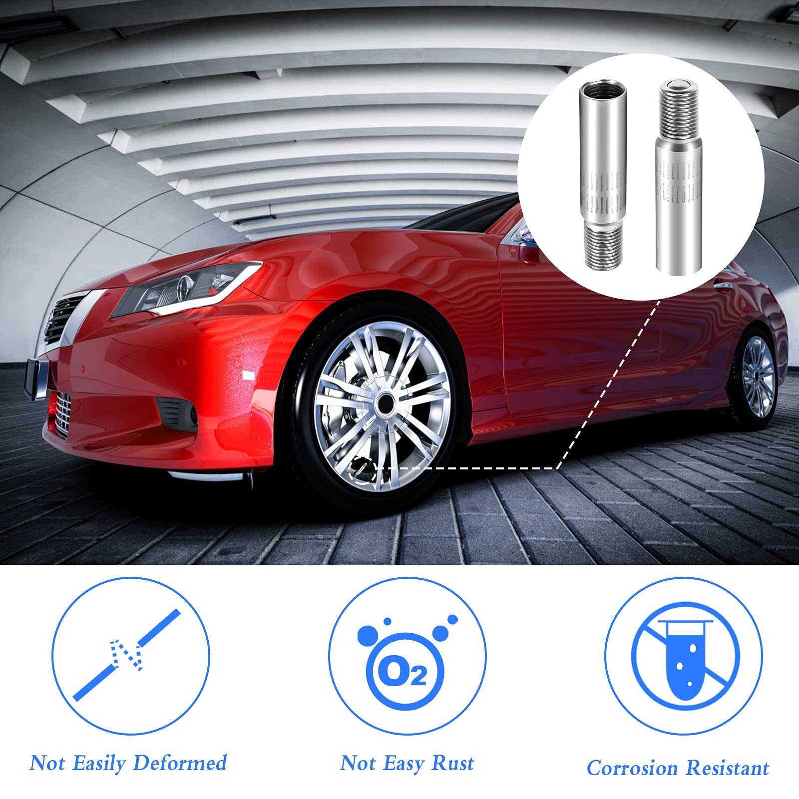 Valve Cap Stem Extensions, 4 Pcs Metal Automotive Wheel Valve Caps Stem