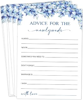 Advice for The Newlyweds Bridal Shower Games, 25 Blue Floral Bridal Shower Game Cards Set, Engagement Party Game for Guests, Wedding Games for Reception, Minimalist Marriage Party Supplies-11