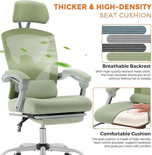 Miniatura 3 de Silla ergonómica de escritorio para computadora de oficina con almohada lumbar y reposapiés retráctil, sillones giratorios de malla con respaldo