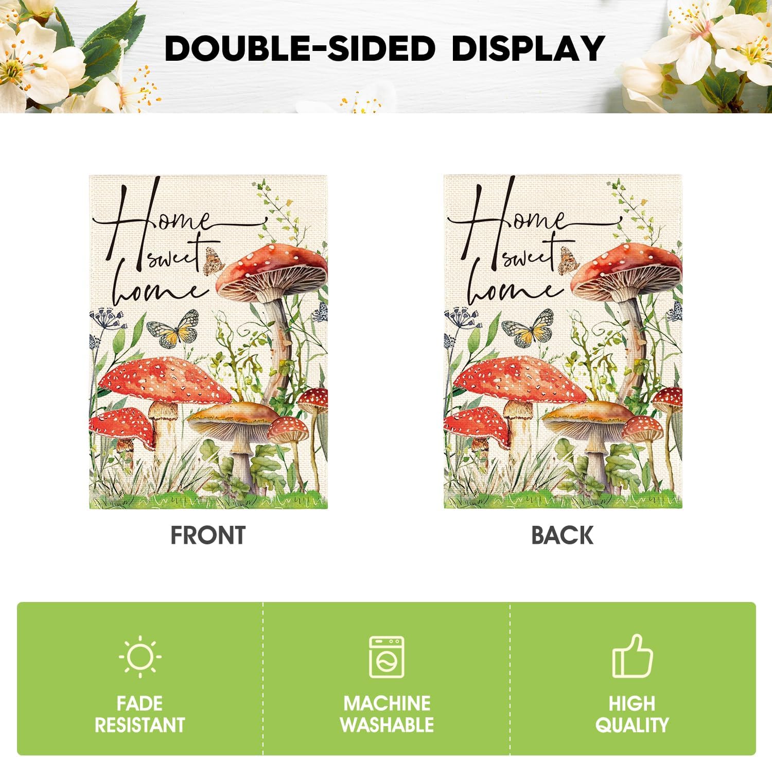 AVOIN colorlife Home Sweet Home Spring Mushrooms Garden Flag 12 x 18 Inch Double Sided, Seasonal Flowers Welcome Yard Outdoor Flag - Image 6