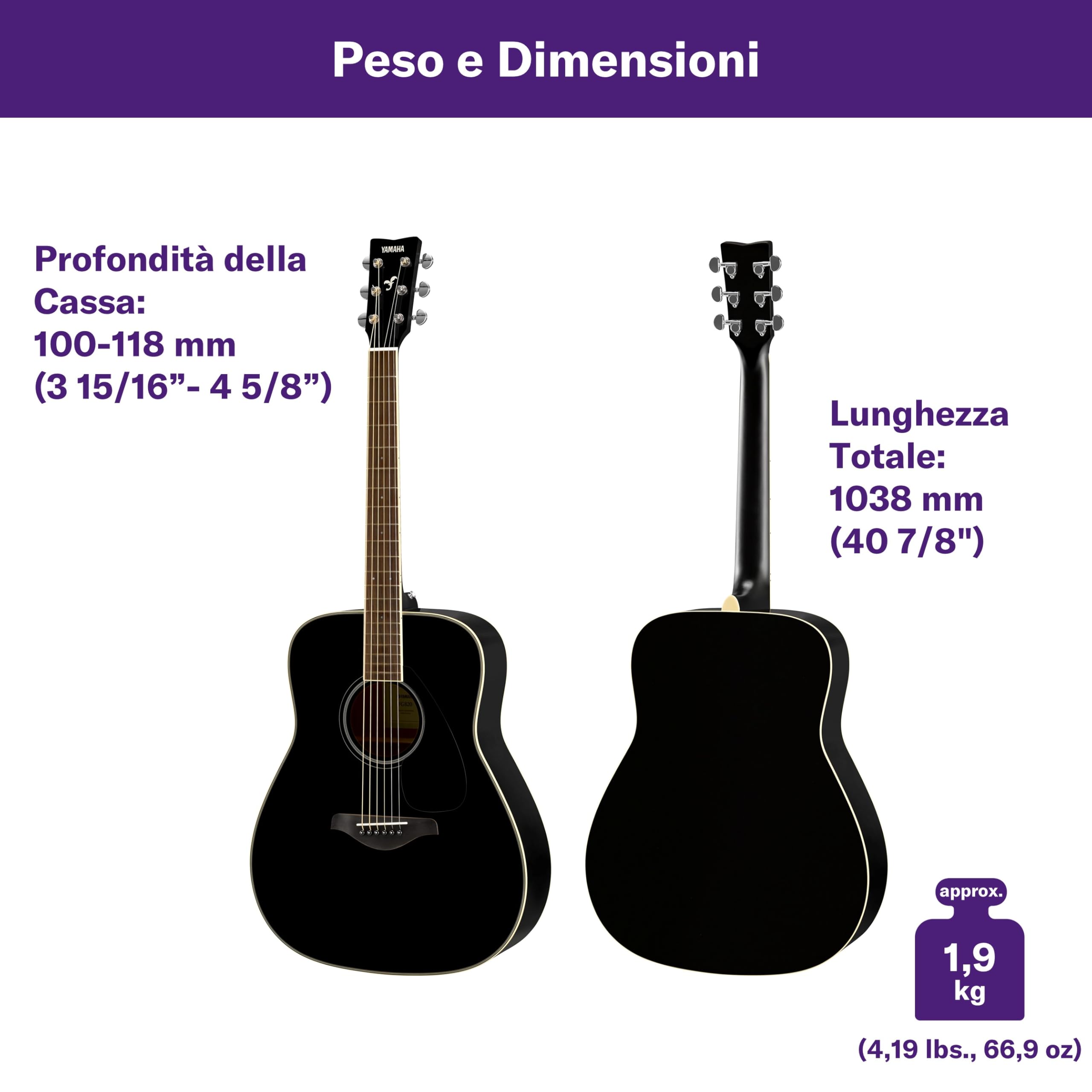 YAMAHA FG820 Chitarra Acustica – Corpo Dreadnought Full-Size, Scala 24,96″, Top in Abete Massello, Fondo e Fasce in Mogano, Tastiera in Palissandro, Corde in Acciaio – Nero