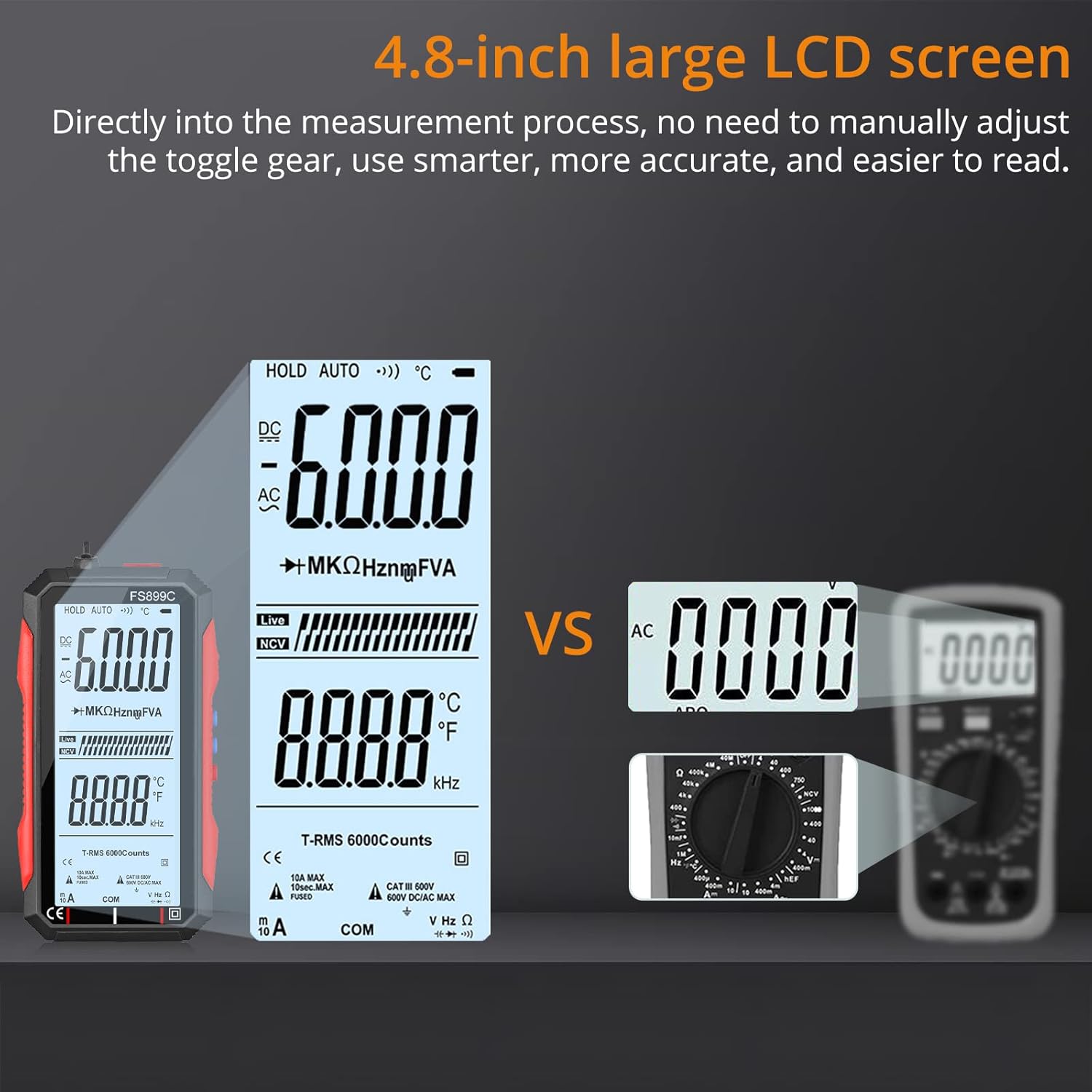 Comparison of Neoteck large LCD screen with a traditional multimeter