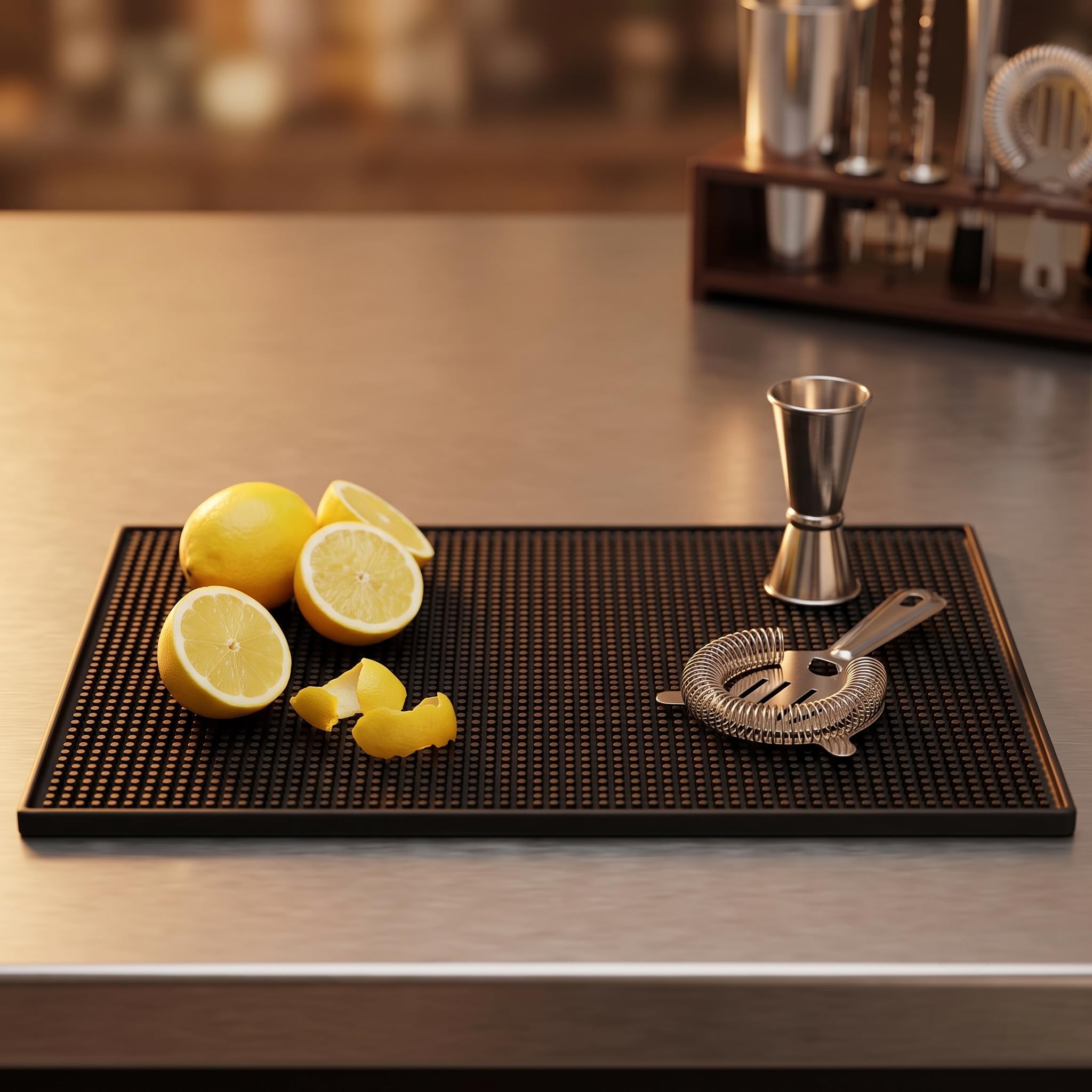 HOZEON Confezione da 3 tappetini da bar in gomma antiscivolo, per bancone, bar, cucina, ristorante, barista, hotel, bevande, mobili, 30,5 x 45,7 cm, colore: nero