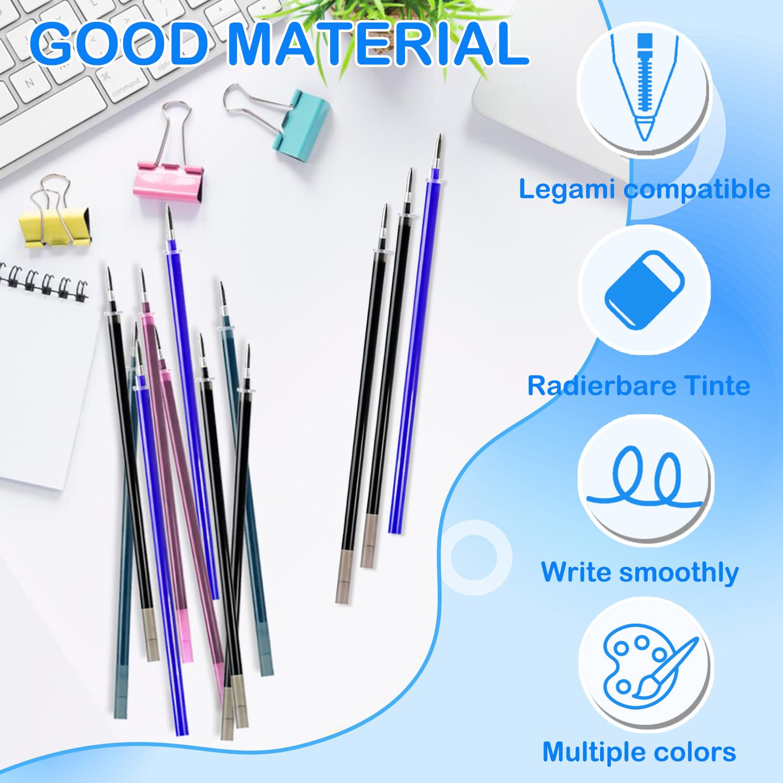 12 Ricariche Per Penna Cancellabile – Blu, Punta 0,7 Mm, Inchiostro Termosensibile, Altezza 13 Cm – Compatibili Con Legami, Ideali Per Scuola E Ufficio - 2