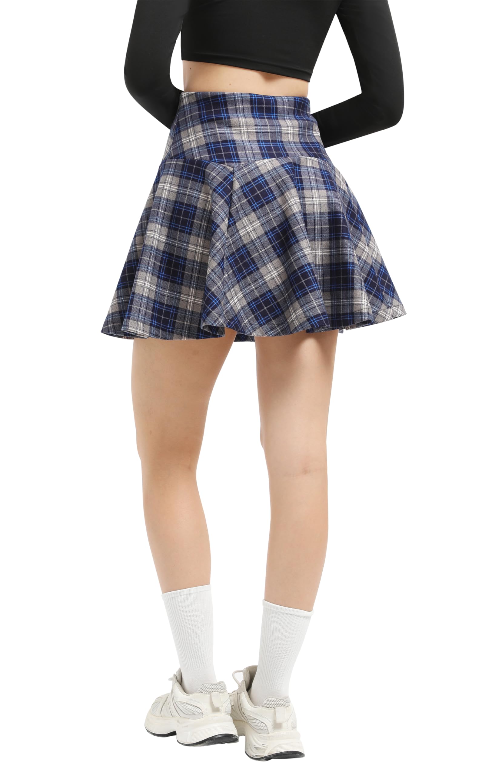 Urban CoCo Mini jupe patineuse évasée à carreaux taille élastique vintage pour femme