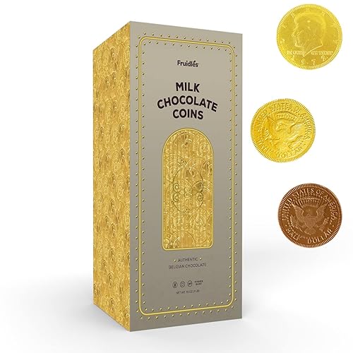 Vista 14 de Monedas de chocolate con leche, chocolate belga, sin nueces, diseño de bóveda