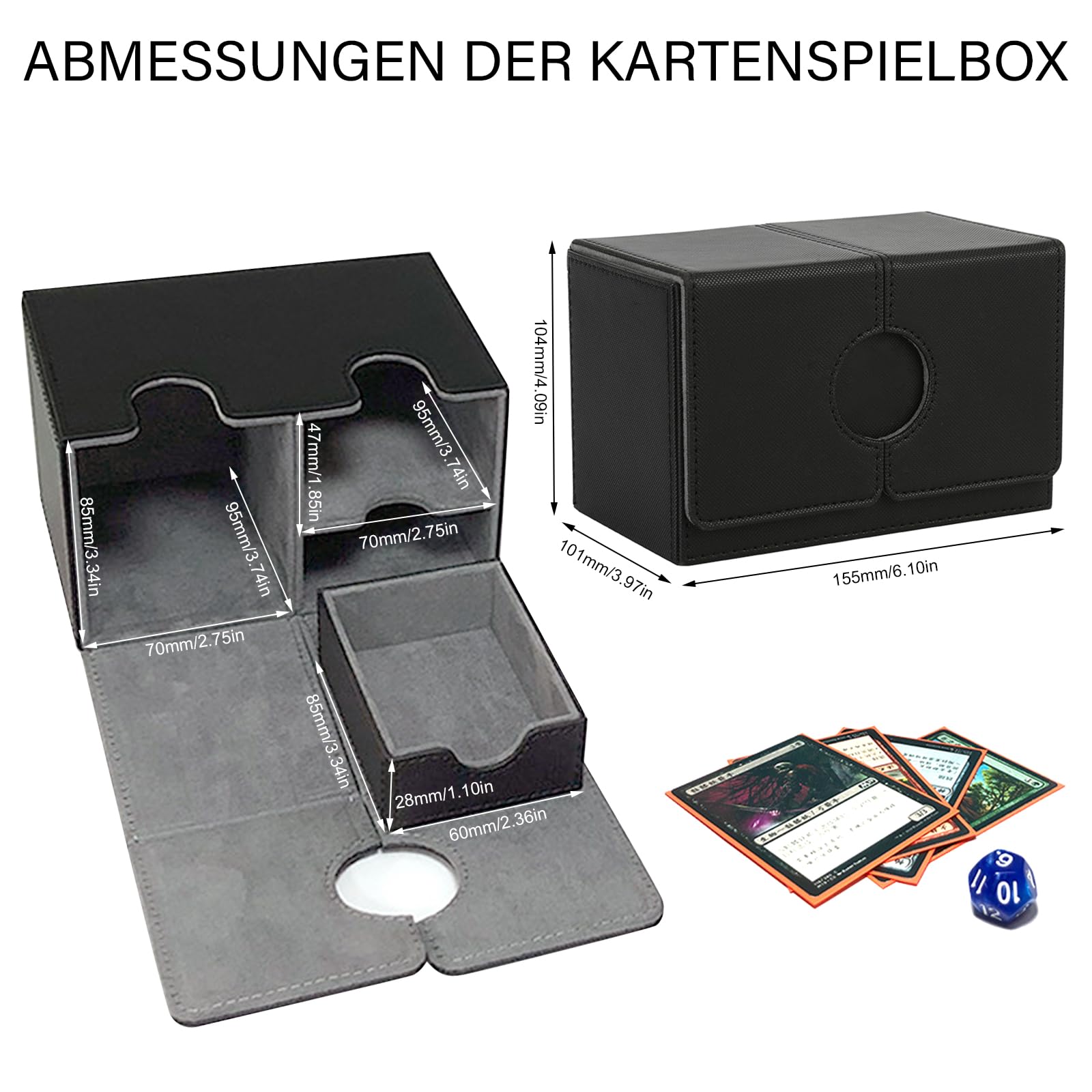 Kabinka Dekbox voor MTG Commander Display, 5-in-1 Opbergdoos voor verzamelkaarten, geschikt voor 400 kaarten met dubbele mouwen, afneembare dekhoes voor TCG/sportkaarten met dobbelsteen, 4