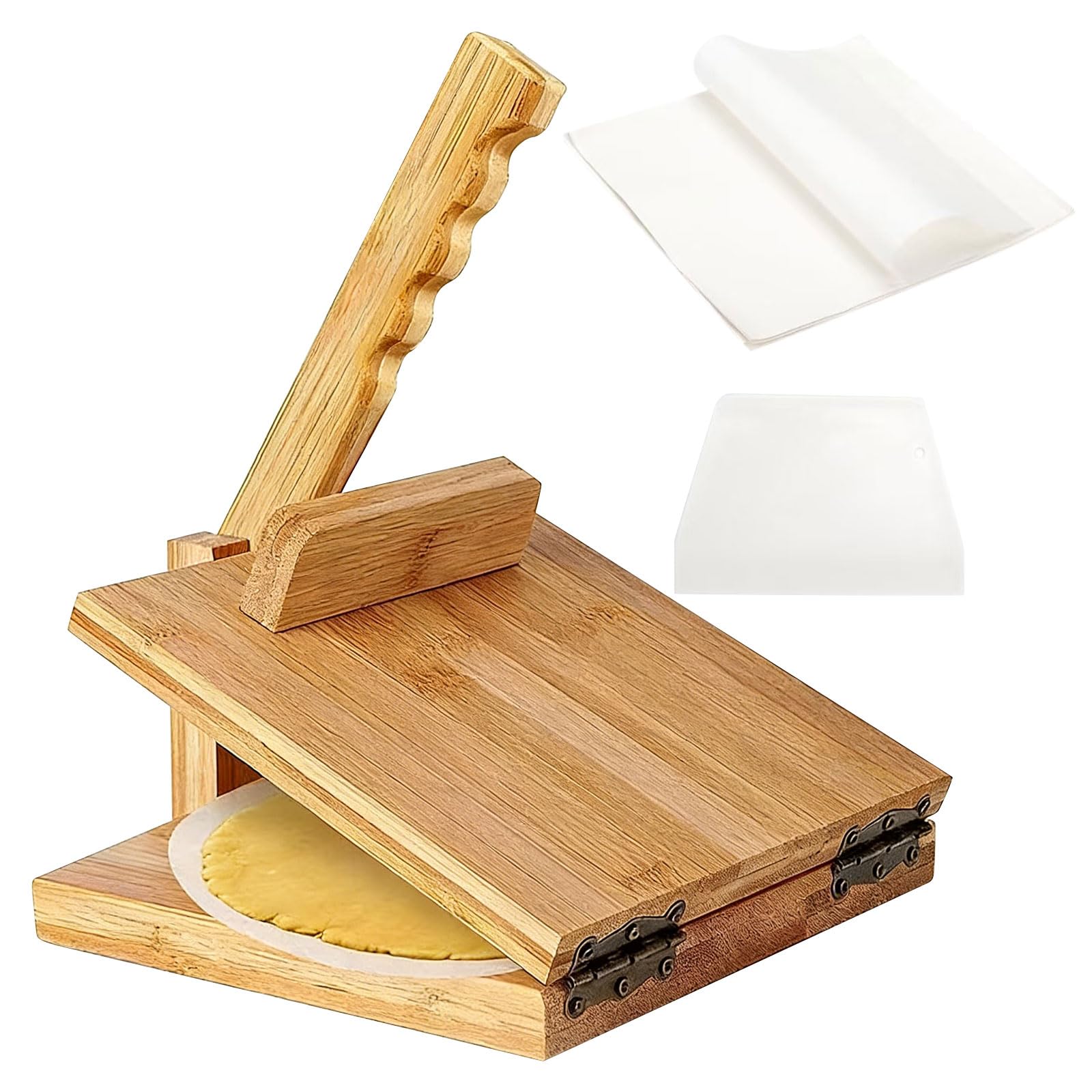 Shurhome Premium Wooden Dough Press Including Size Markings for Easy Measurement of Homemade Flatbreads Friendly Wrap Press