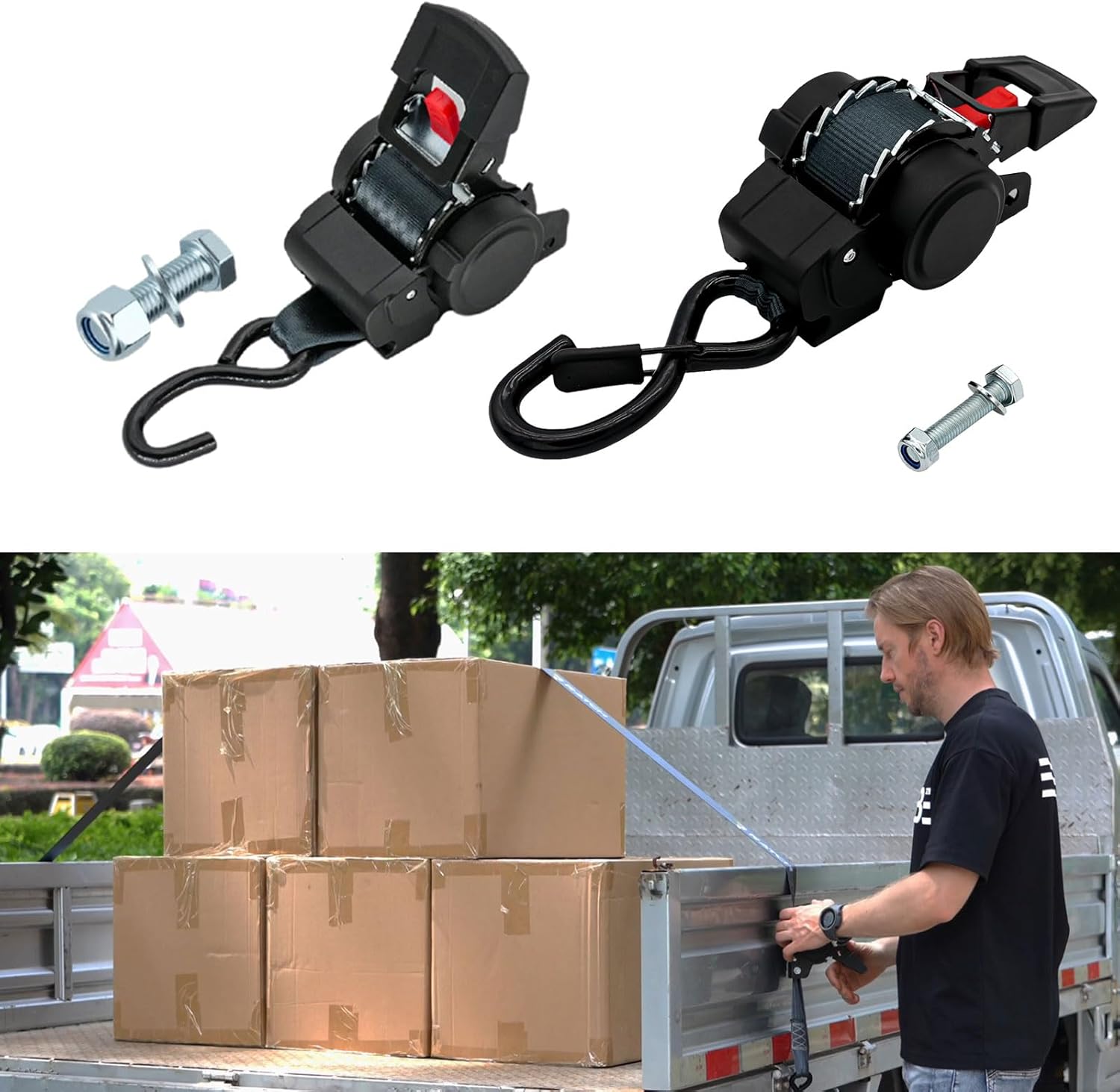 Ratchet Ties Down Strap 1500/3307lbs Break Strength Padded Handles S Hook Soft Handle For Truck Motorcycle Transport