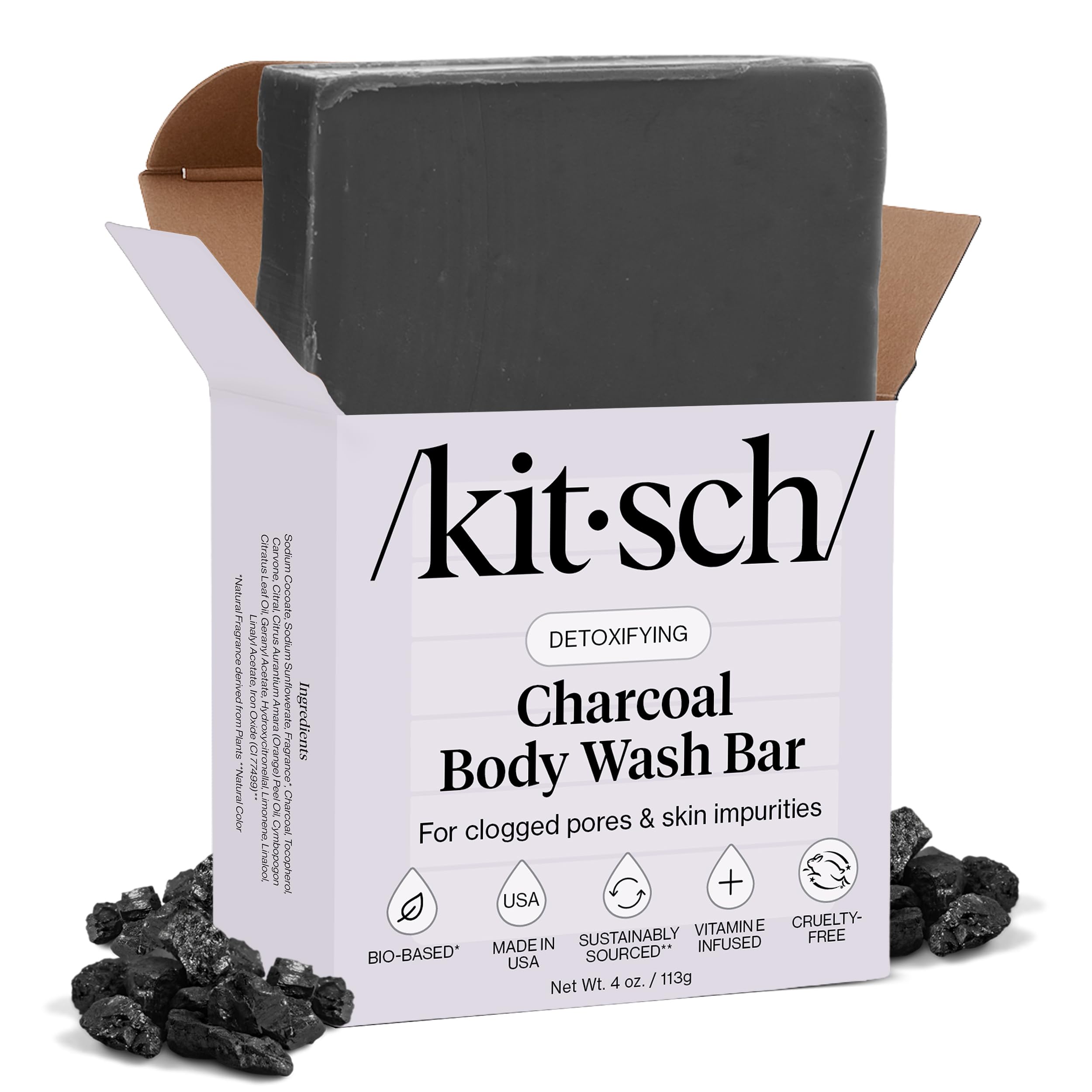 Kitsch(Charcoal Detoxifying Body Wash Bar) - Detoxifying Charcoal Body Wash Bar - All Natural Body Wash, Paraben Free, Sulphate free Body Wash for Women and Men, Moisturising Body Wash Bar, Zero W...
