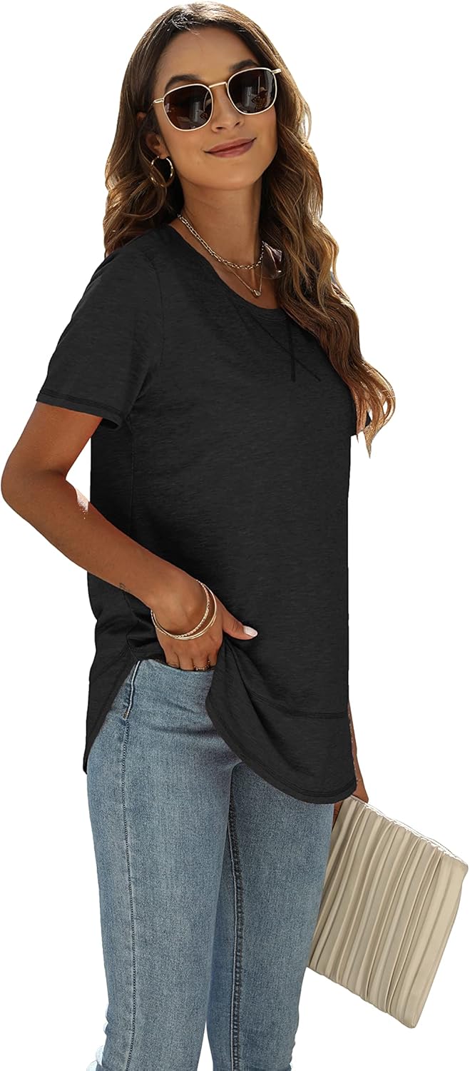 Beimuc Summer Tops for Women Short Sleeve Crewneck Tshirts Side Split Loose Fit Tunic Shirts - Image 2