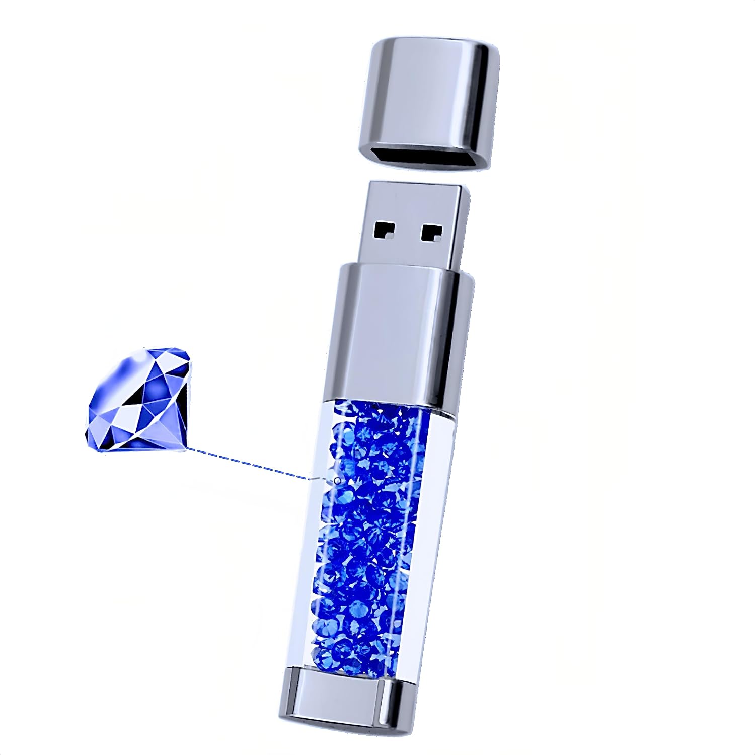 128GB Jewelry Crystal Lipstick USB Flash Drive,High Speed Memory Stick,Blue