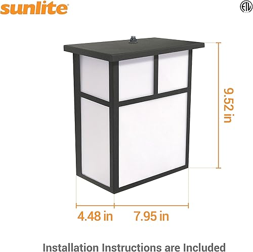 Miniatura 2 de Sunlite 88683 Lámpara LED Mission Style para exteriores, 12 vatios (75 W  ), 800 LMN, fotocélula incorporada, acabado negro, lente blanca opaca,