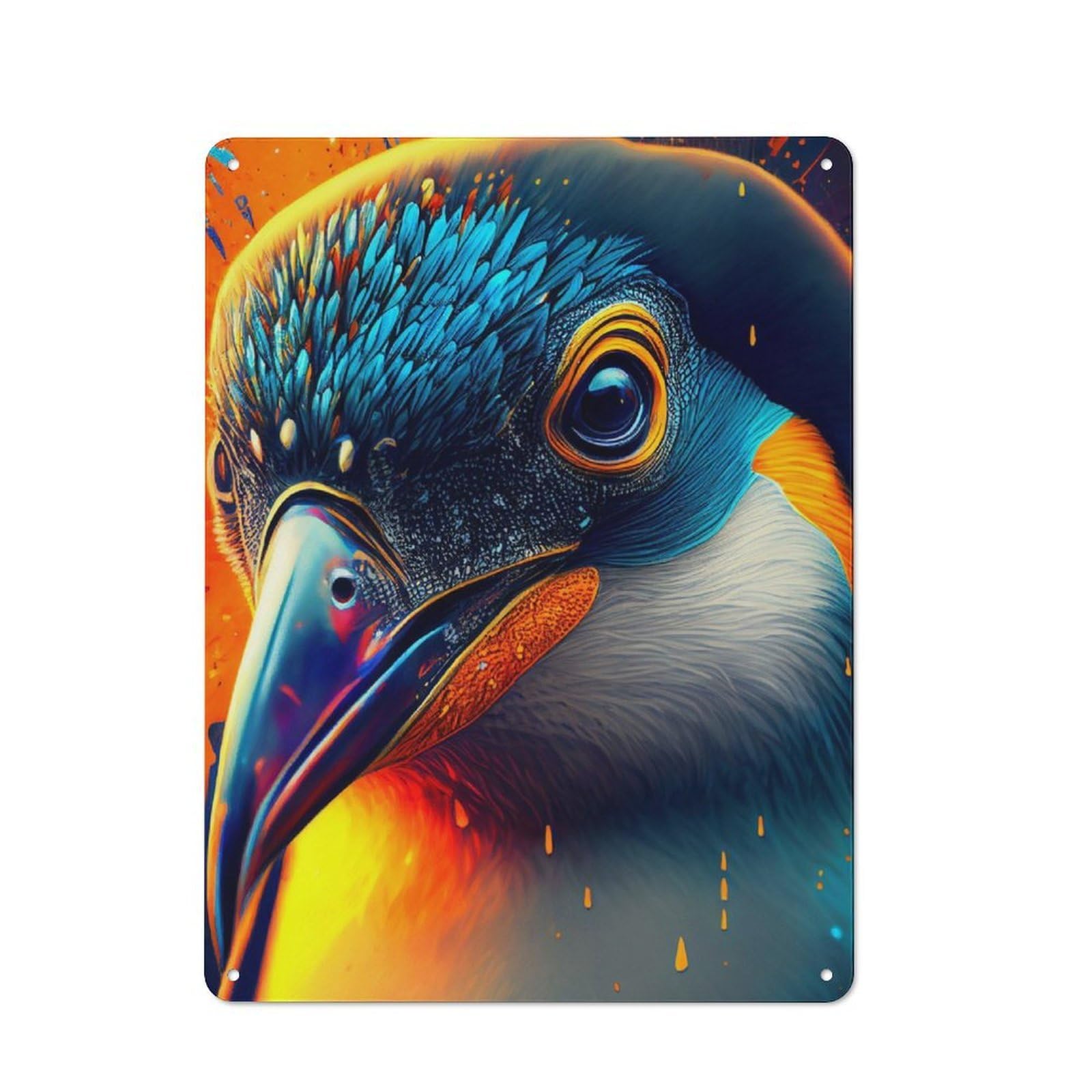 Junmoney Penguin Colorufl Animal Tin Wall Plaque 40X30cm With For Bar Or Restaurant, Suited To Bar Decor Enthusiasts