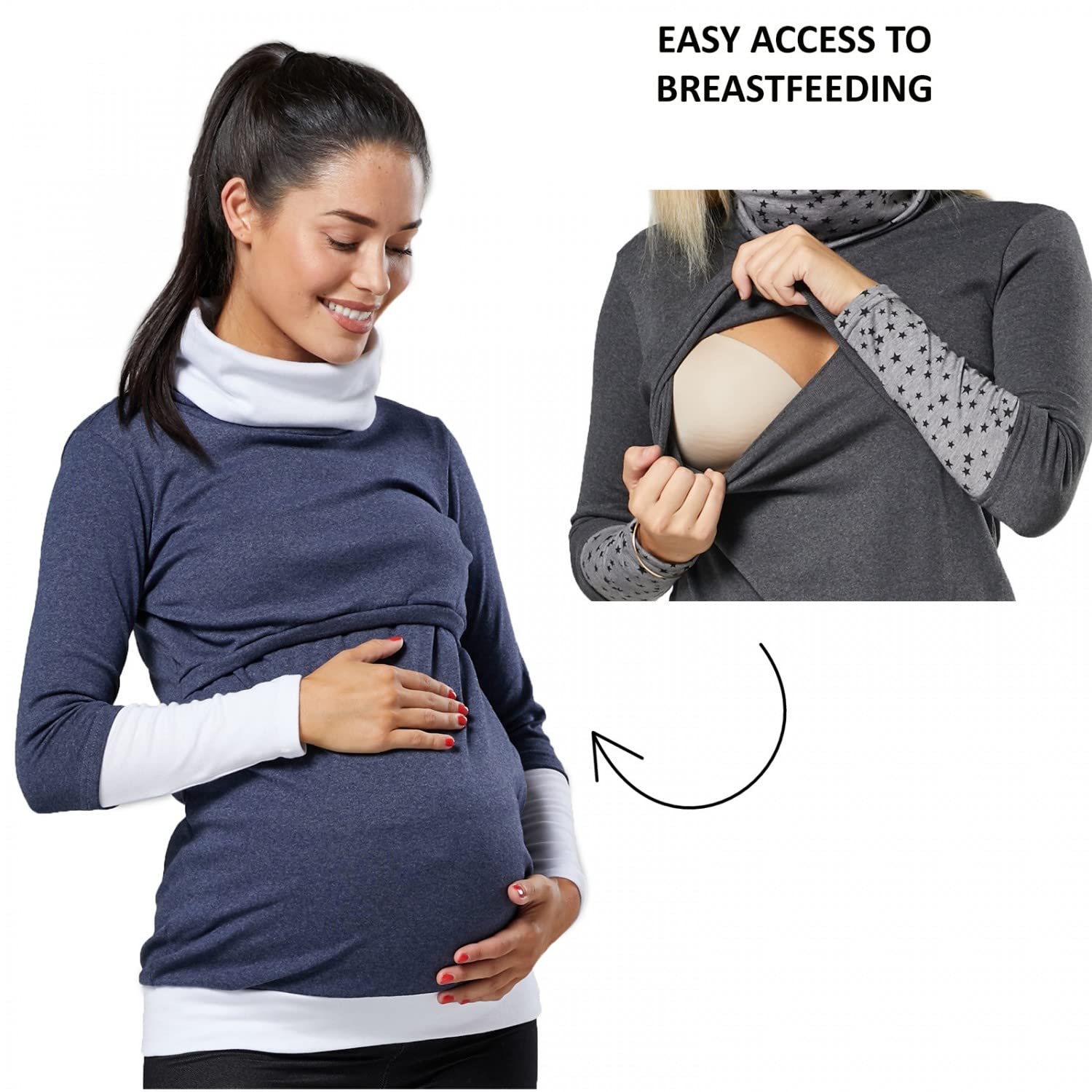 Zeta Ville Donna Felpa Premaman Allattamento Cotone Top 348