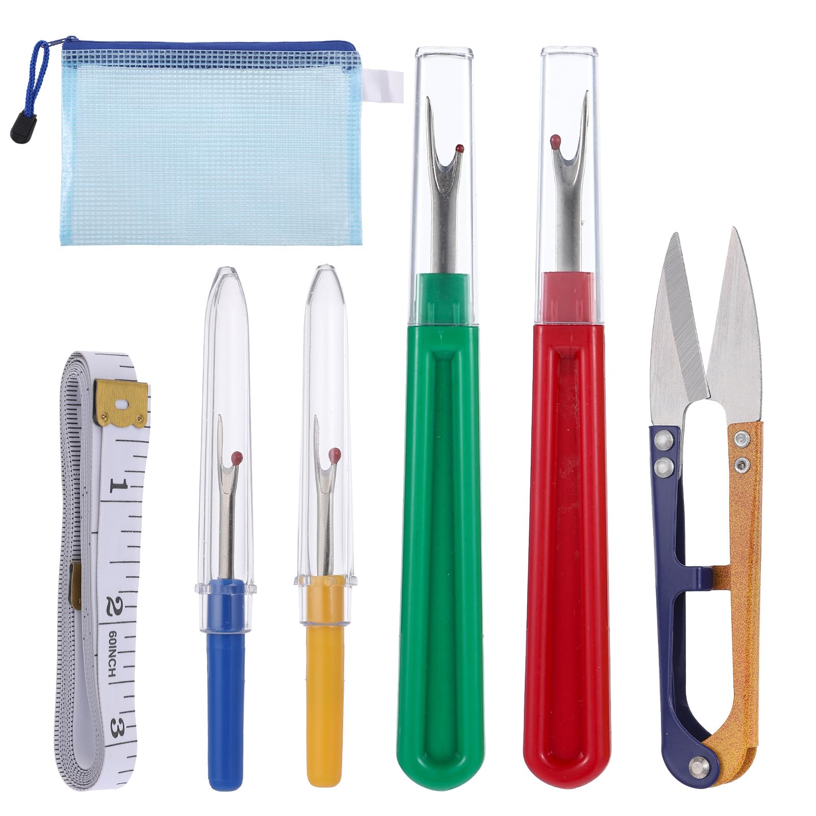 Seam Ripper Tool, Steam Stitch Sewing Tools with Zipper Bag, Thread Cutter Thread Cutter Tool, Sewing Scissors Tape Measure Seam Ripper for Seam Removal, Hemming, Embroidery Hand Use(7 Pcs)