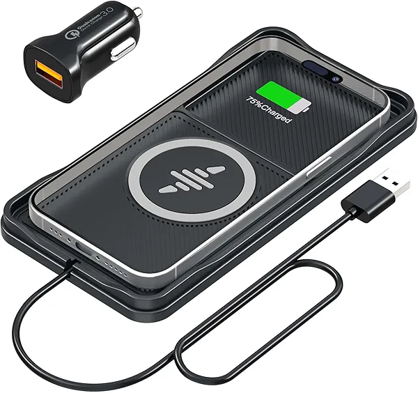 Wireless Car Charger, LANSEMKU Car Wireless Chargers Charging pad Non Slip 15w Fast Charger for Car Wireless Phone Charger for iPhone 16/15/14/13/12 Pro Max,Samsung S23 S22 S20 for Android, 30cm Cable
