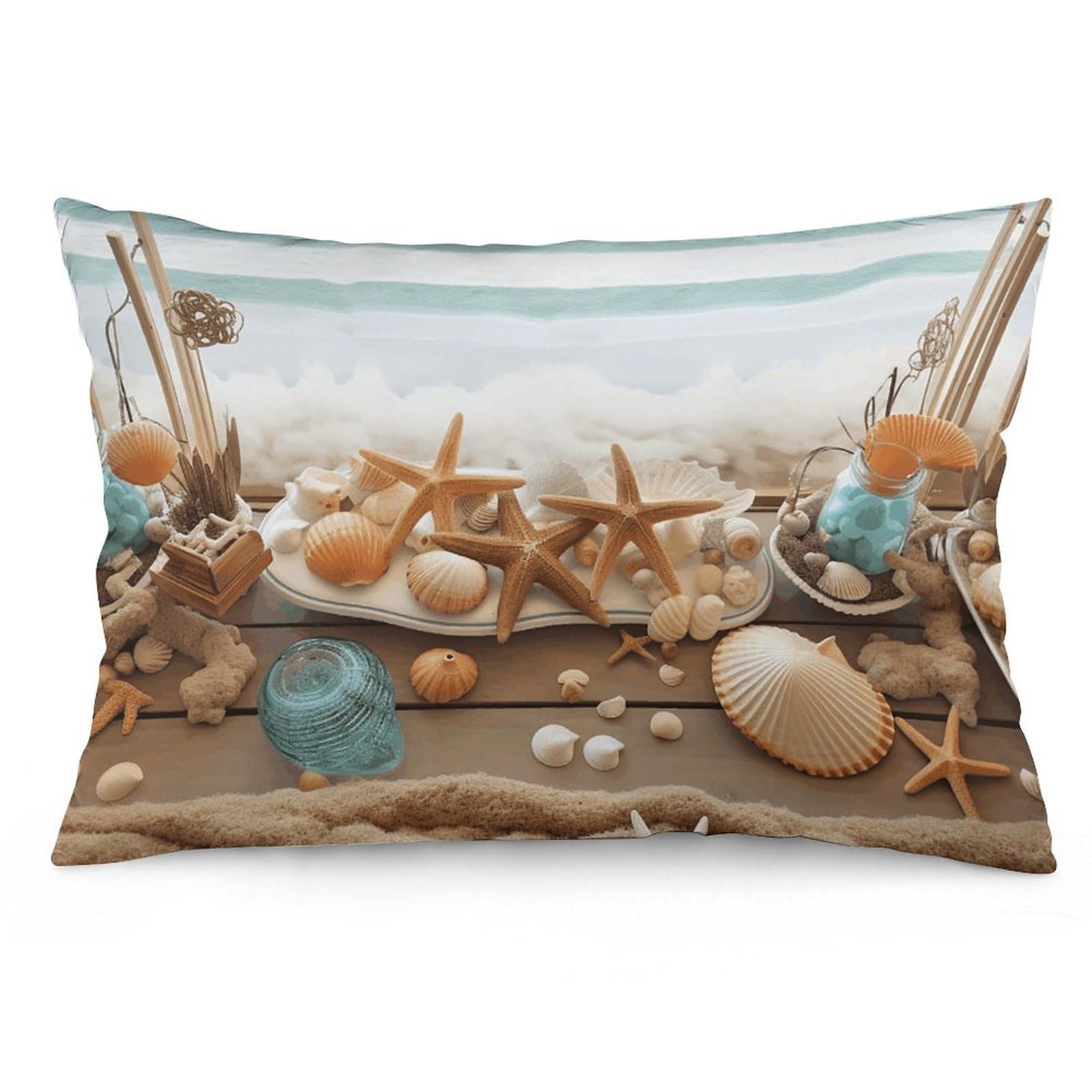 2 Pack Pillow Cases for Hair and Skin, Soft Breathable Pillow Case Covers with Hidden Zipper, Beach Theme Pillowcase 16 "x24 Pillow Covers for Sleeping Gift