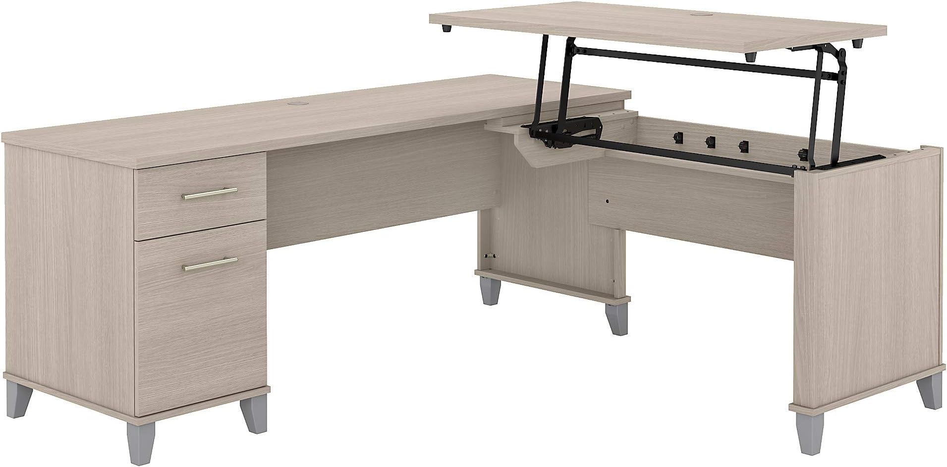 Bush Furniture Somerset 72W 3 Position Sit to Stand L Shaped Desk in Sand Oak