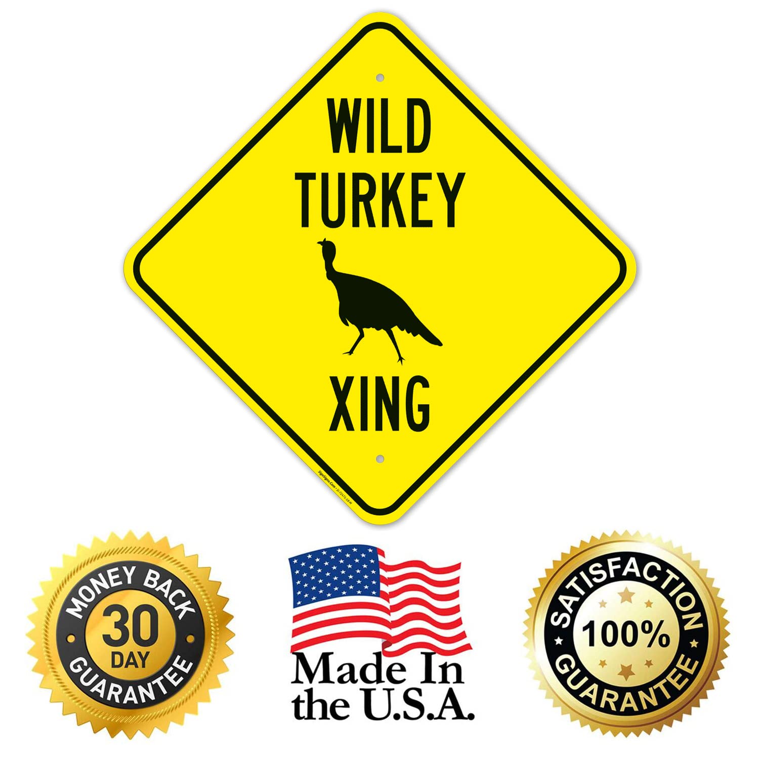 Wild Turkey Crossing with Graphic Sign, 18x18 Inches, Rust Free .063 Aluminum, Fade Resistant, Made in USA