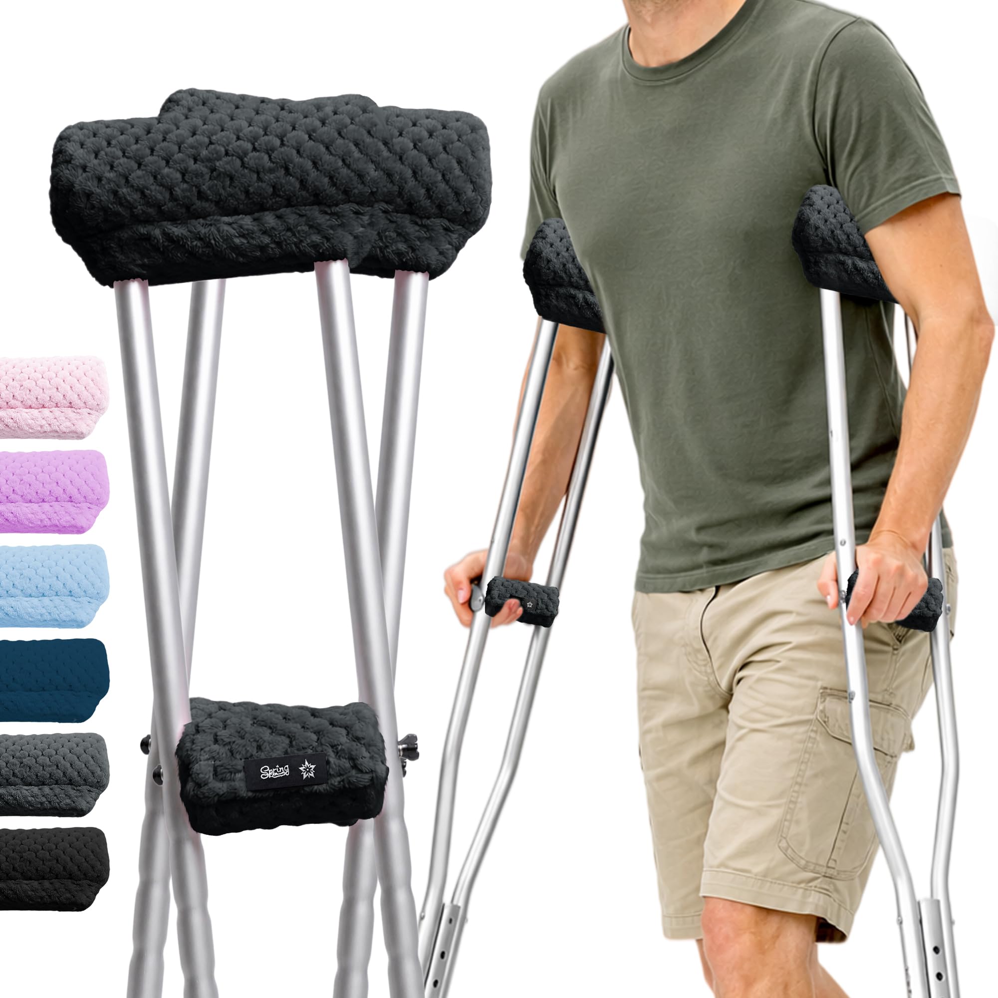 Crutch Pads and Hand Grips Plush Soft Memory Foam Underarm Crutch Pads Non-Slip Crutch Cushions for Adults &amp; Youth, Universal Fit for Standard Crutches Washable Easy Install Pressure-Relieving Comfort